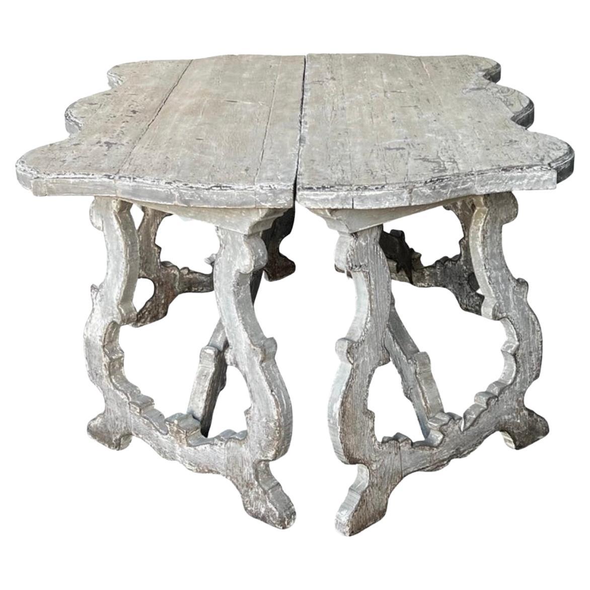 Italian Tuscan Baroque Demilune Pair, Center Table, wabi sabi