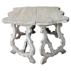 Paire de demi-lune baroques toscannes italiennes, table centrale, wabi sabi