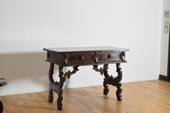Italian, Tuscan, Baroque Walnut 2-Drawer Trestle Writing Table, 18th century