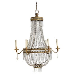 Italian, Tuscan, Empire Period Gilt Metal & Glass 6-Light Chandelier, 19th C