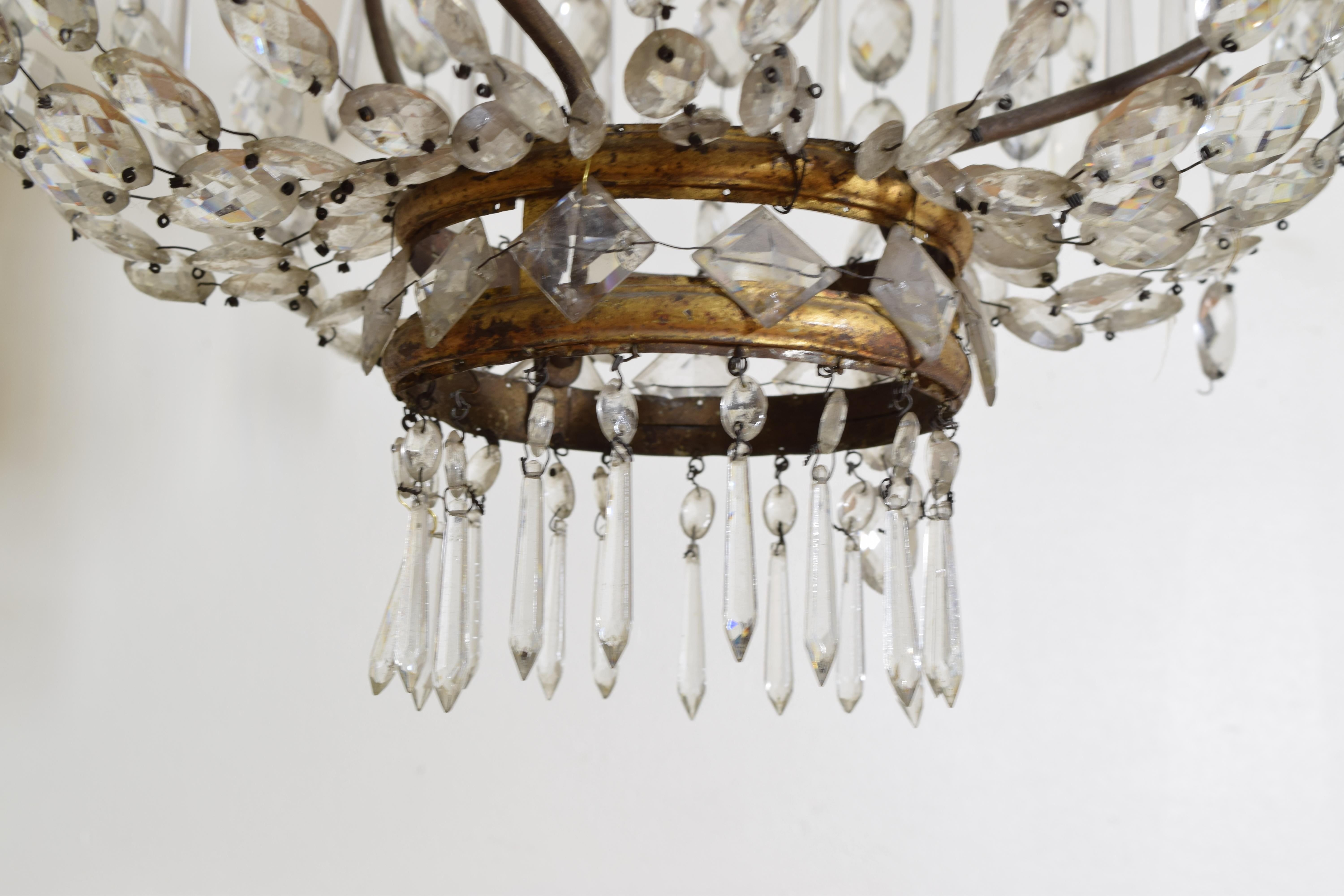 Italian, Tuscan, Empire Period Gilt Metal & Glass 6-Light Chandelier, 19th C 6