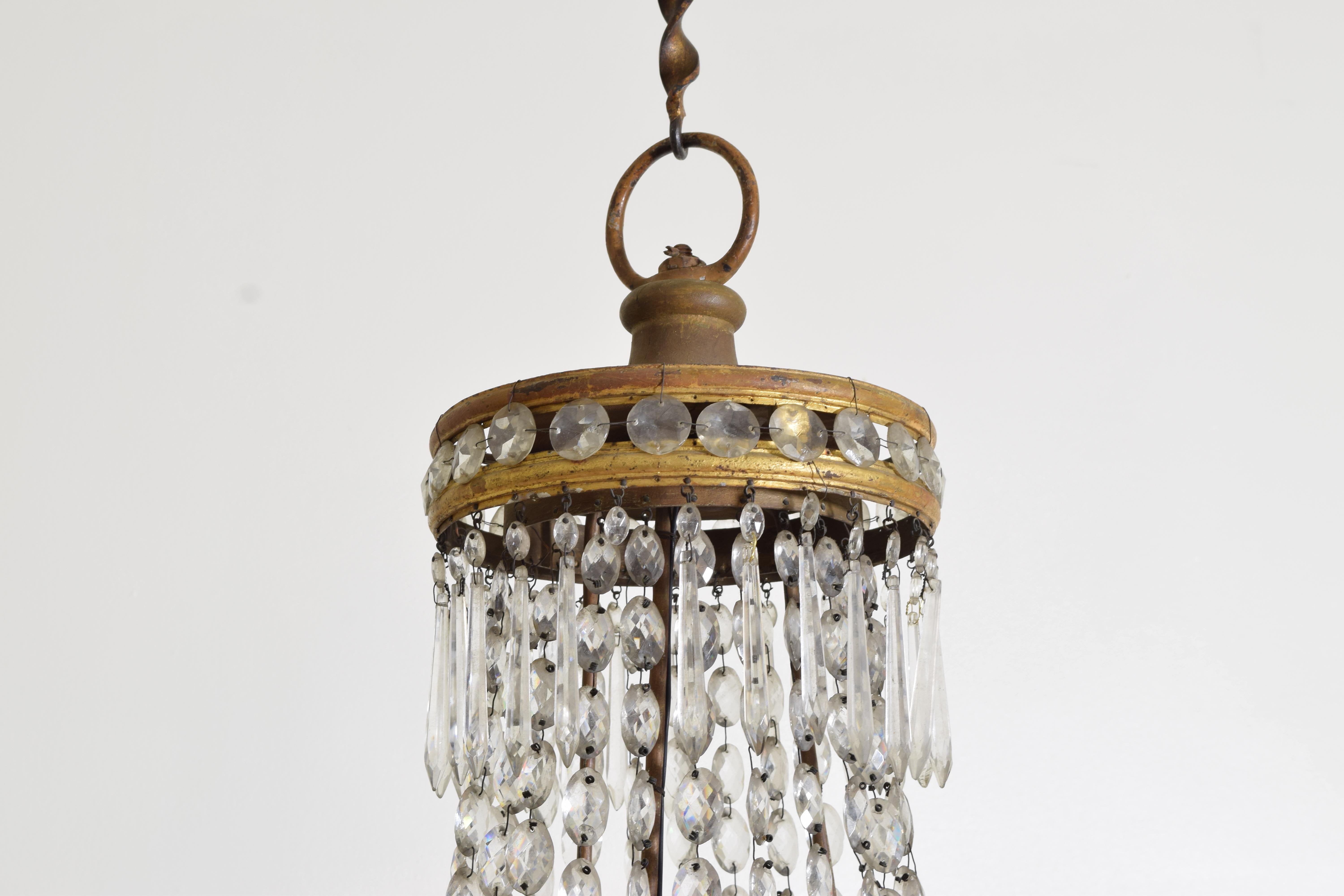 19th Century Italian, Tuscan, Empire Period Gilt Metal & Glass 6-Light Chandelier, 19th C