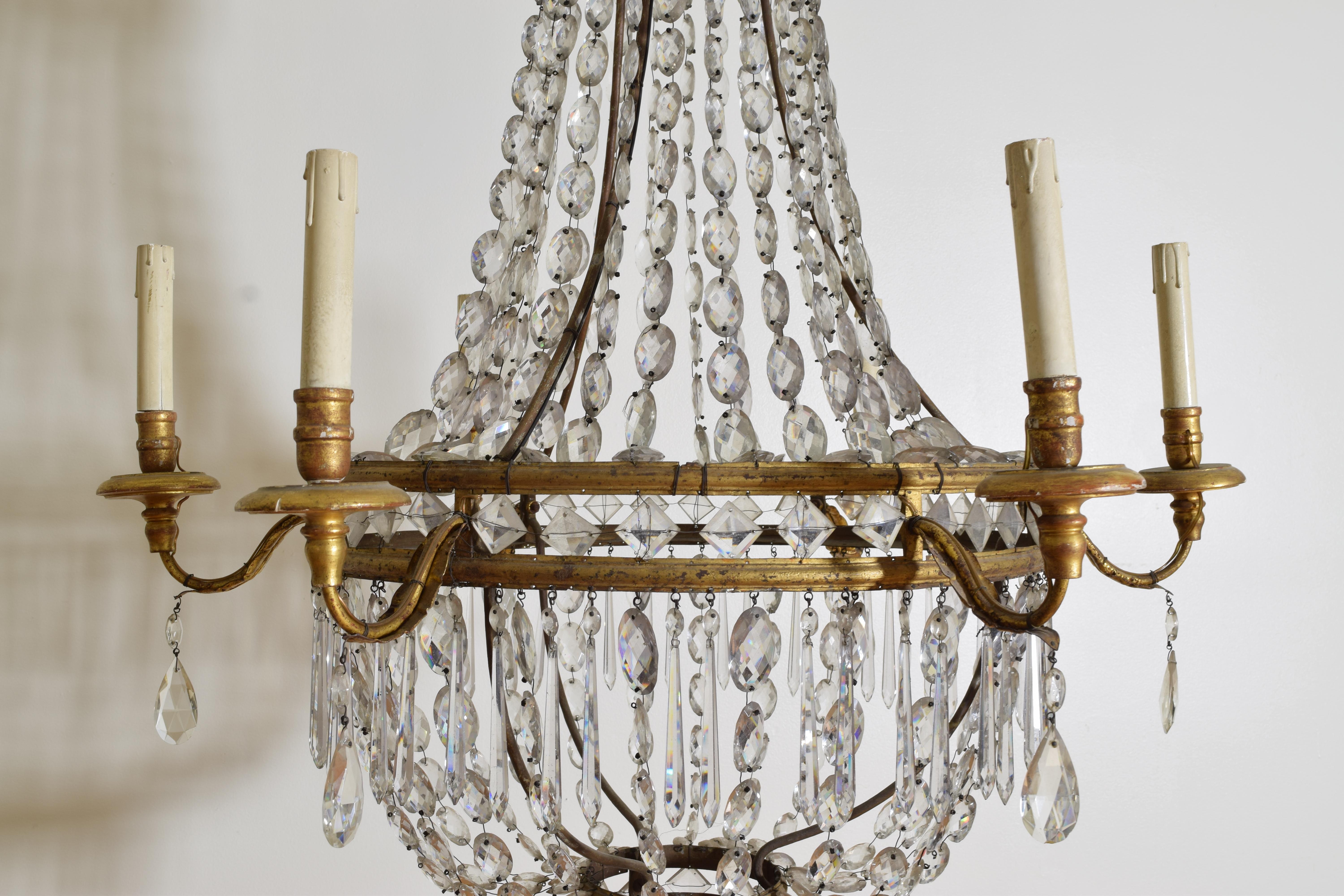 Italian, Tuscan, Empire Period Gilt Metal & Glass 6-Light Chandelier, 19th C 2