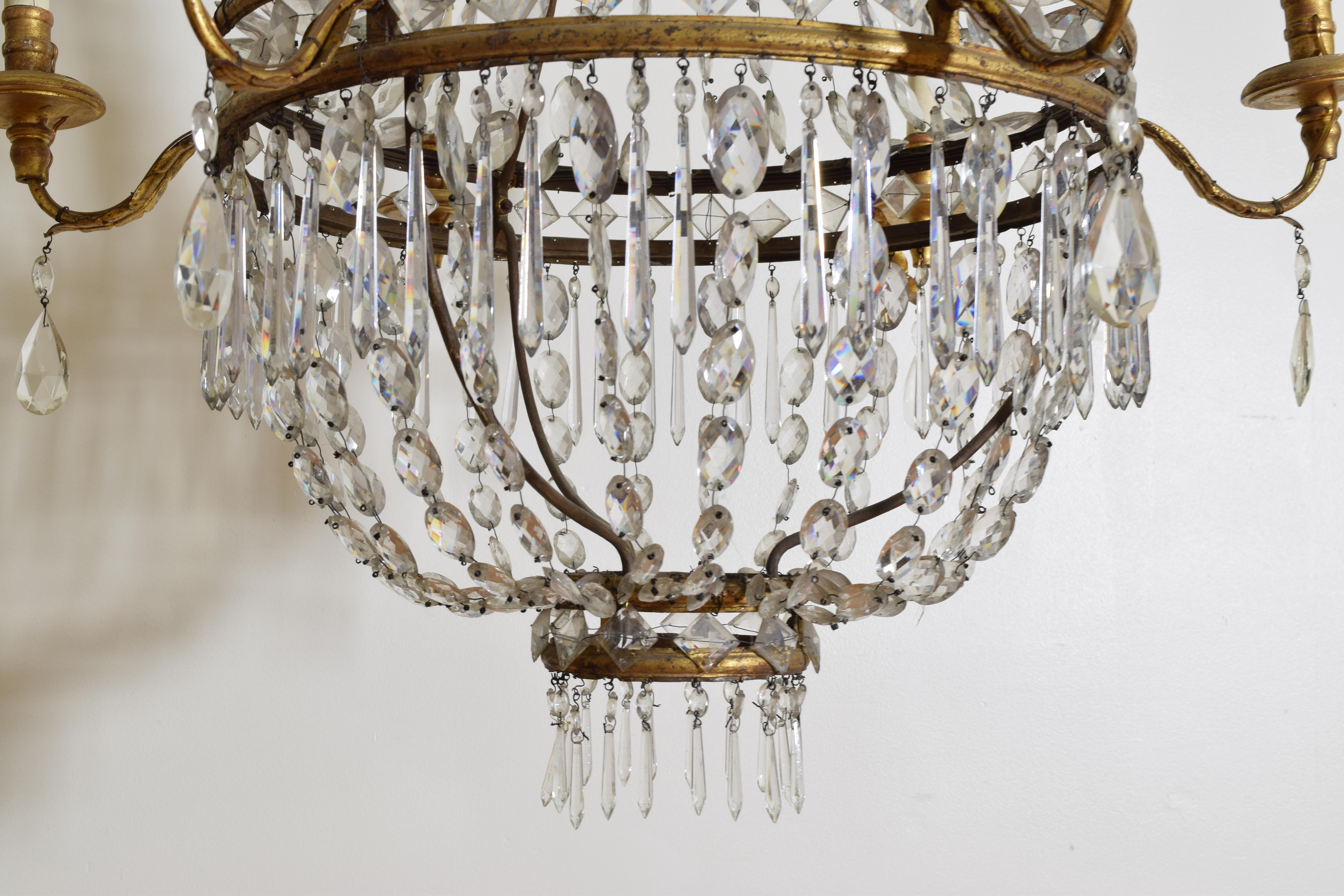 Italian, Tuscan, Empire Period Gilt Metal & Glass 6-Light Chandelier, 19th C 5