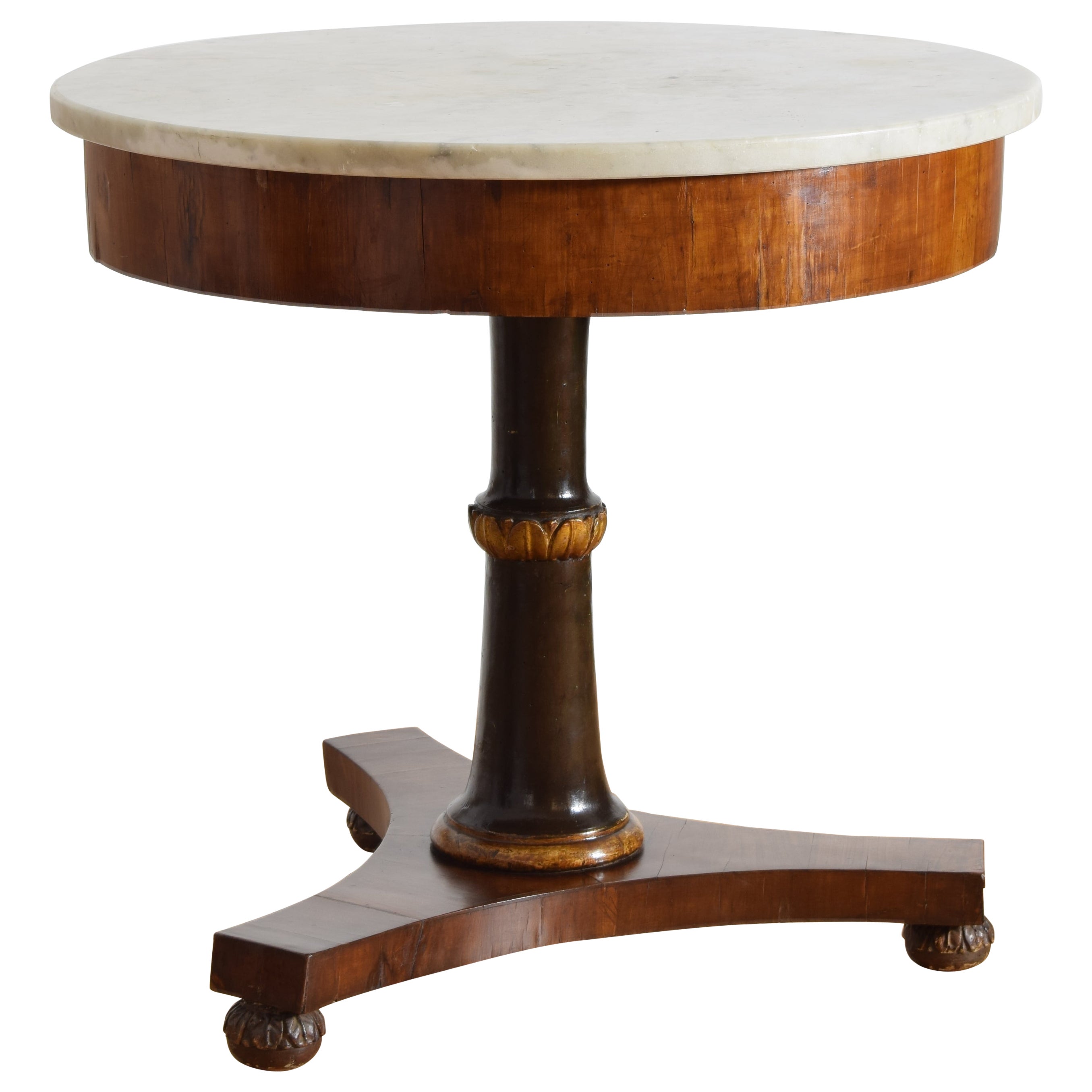 Italienisch, toskanisch, Empire Periode Giltwood, Ebonisiert, Marmor-Top Center Tisch 19.