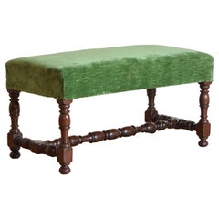 Italian, Tuscan, Louis XIV Period Walnut and Upholstered Bench, 18th Century