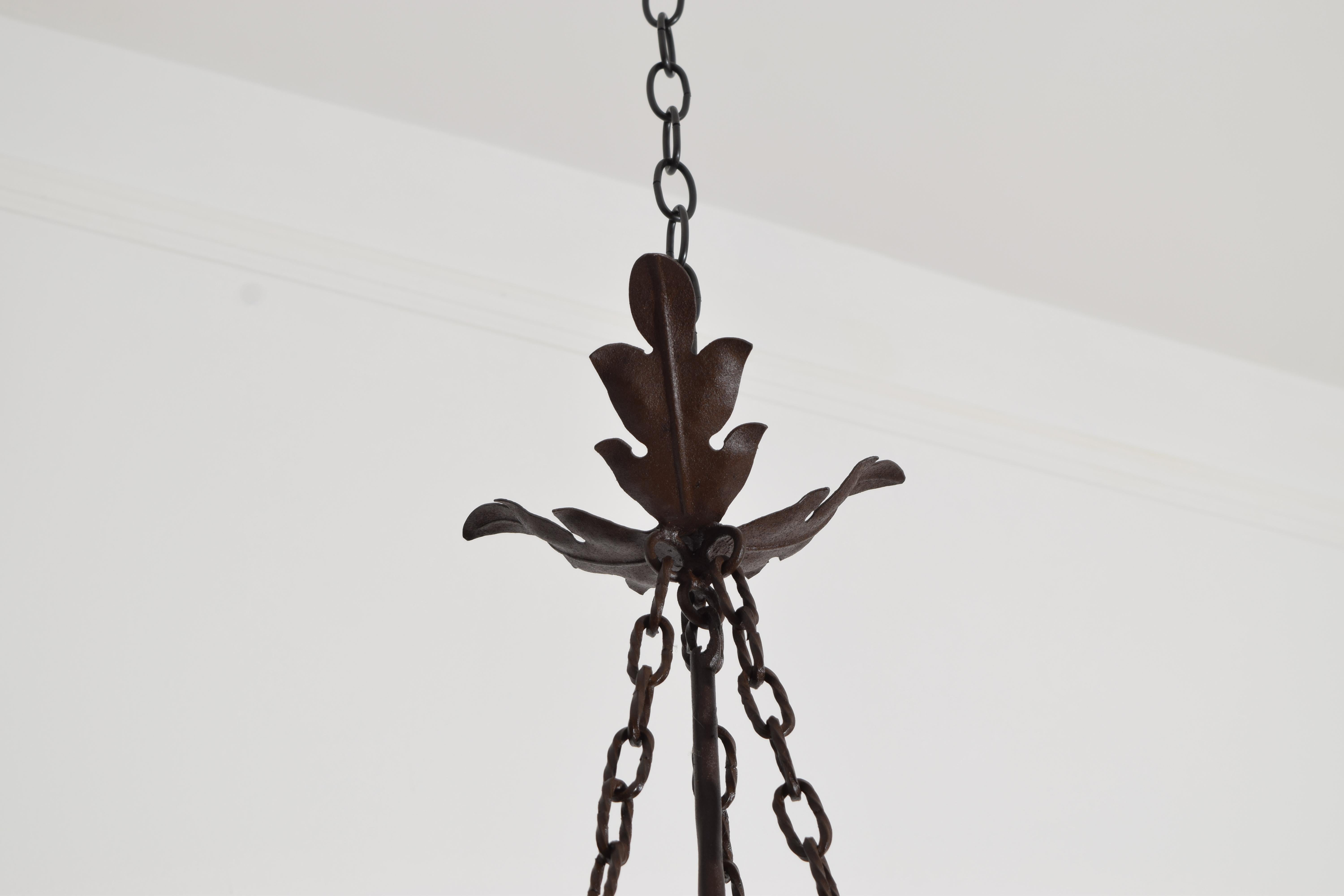 Forgiato Italian, Tuscan, Pair of Iron and Blown Glass Pendant Lanterns, Mid-19th Century in vendita