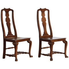 Antique Italian, Tuscan, Queen Anne Style Pair of Walnut Side Chairs, Late 18th Century