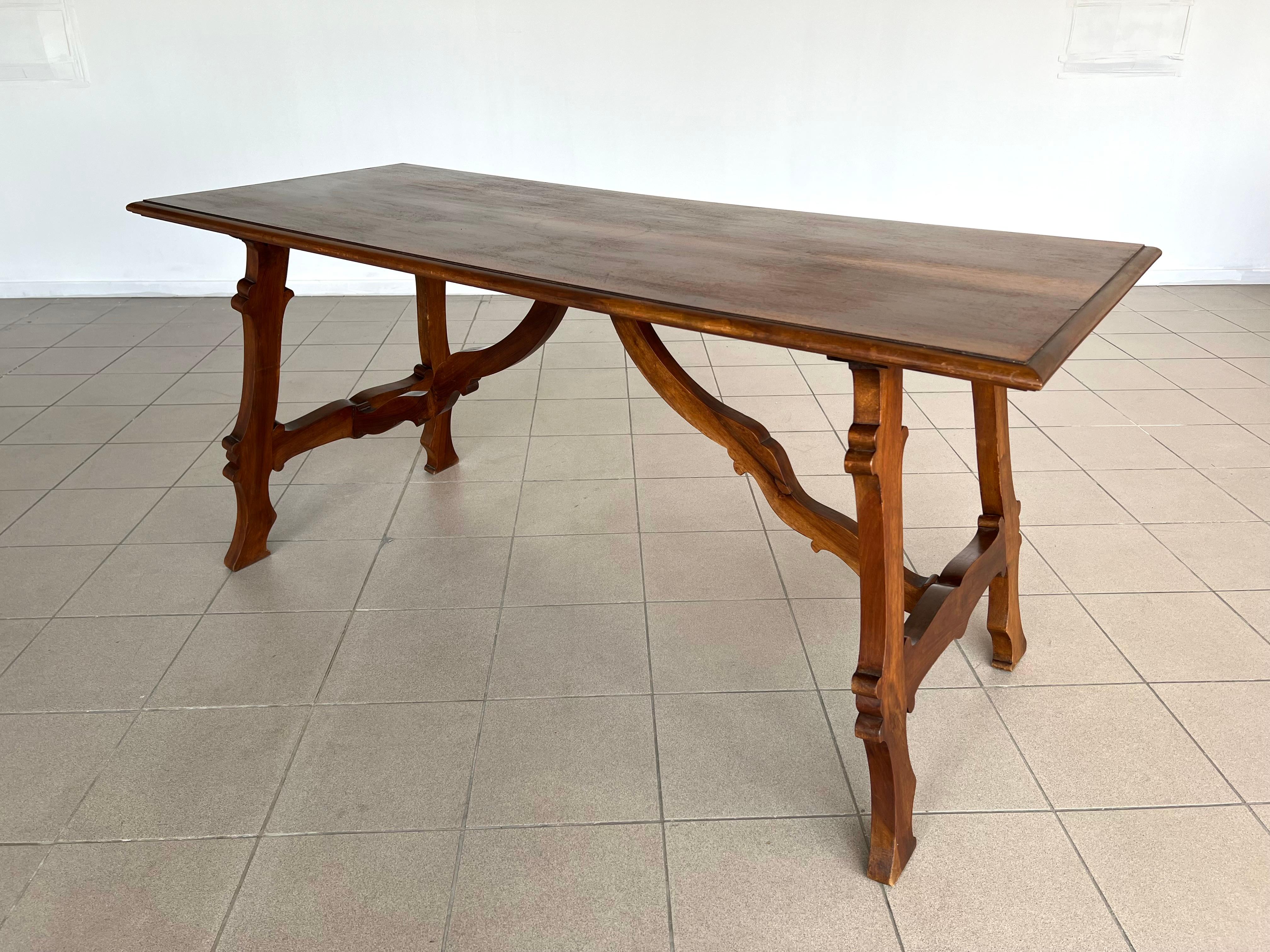 Italian Tuscan Renaissance Refectory Hand Crafted Walnut Dining Table For Sale 7