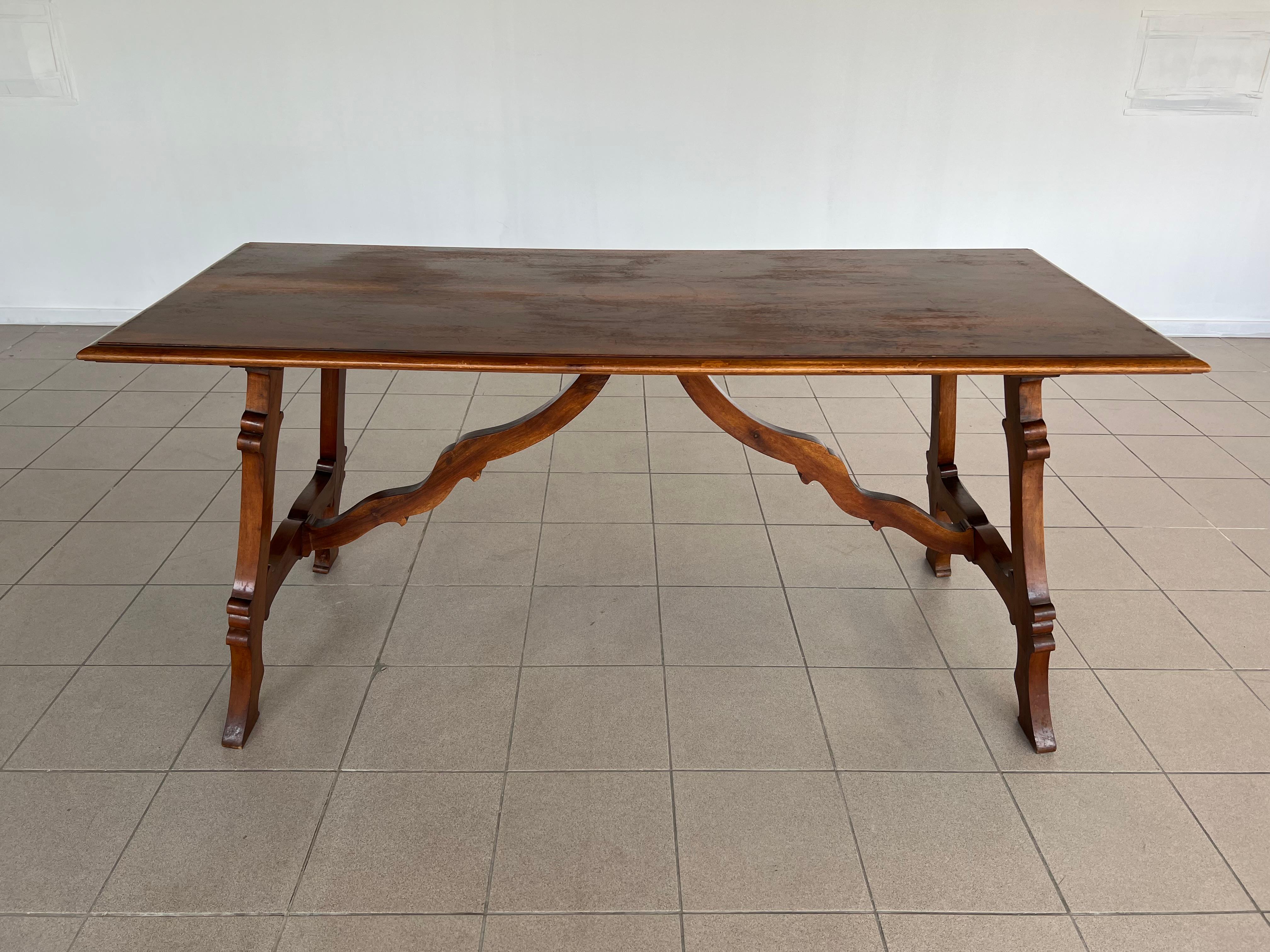 Italian Tuscan Renaissance Refectory Hand Crafted Walnut Dining Table For Sale 2