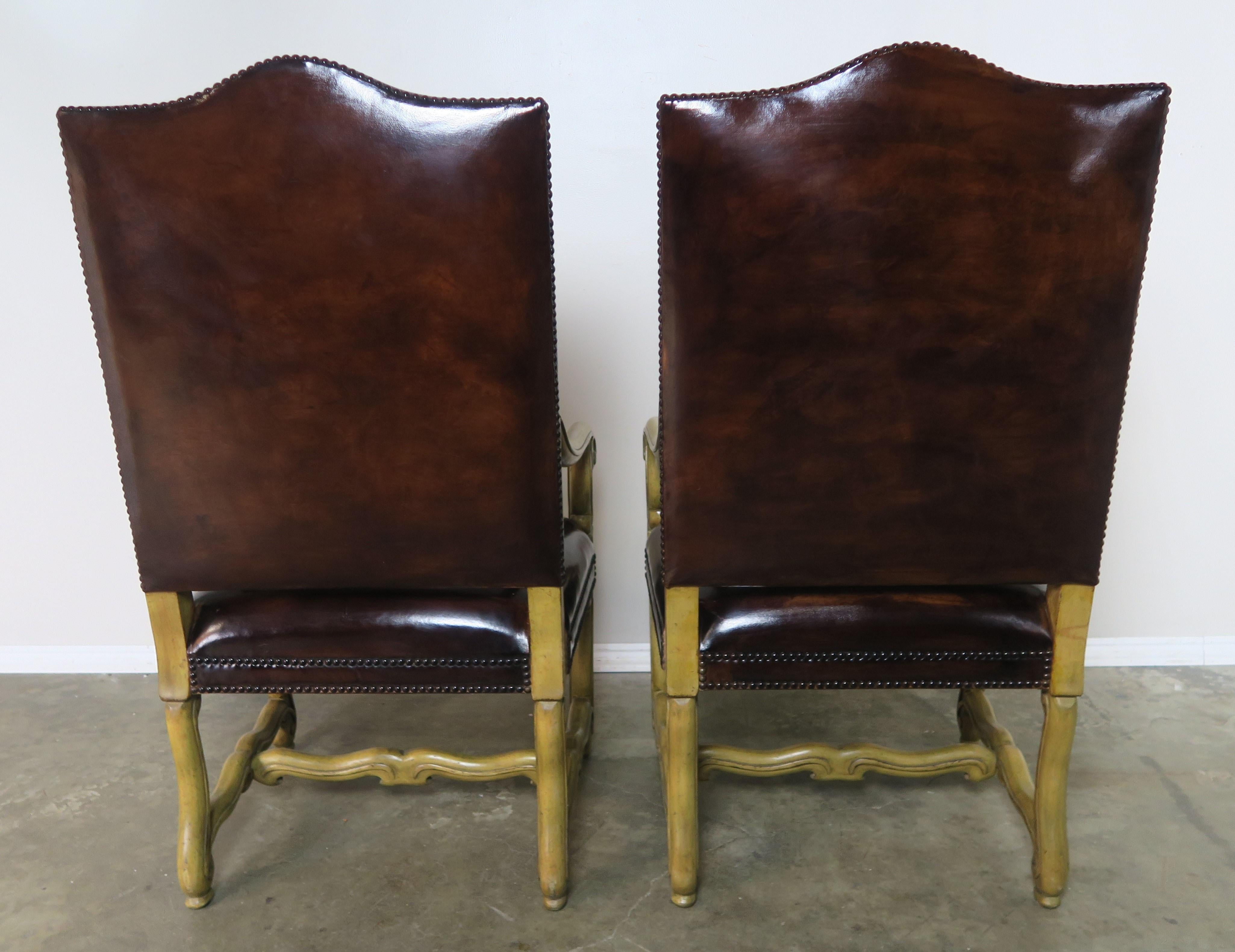 Italian Tuscan Style Leather Upholstered Armchairs, Pair 6