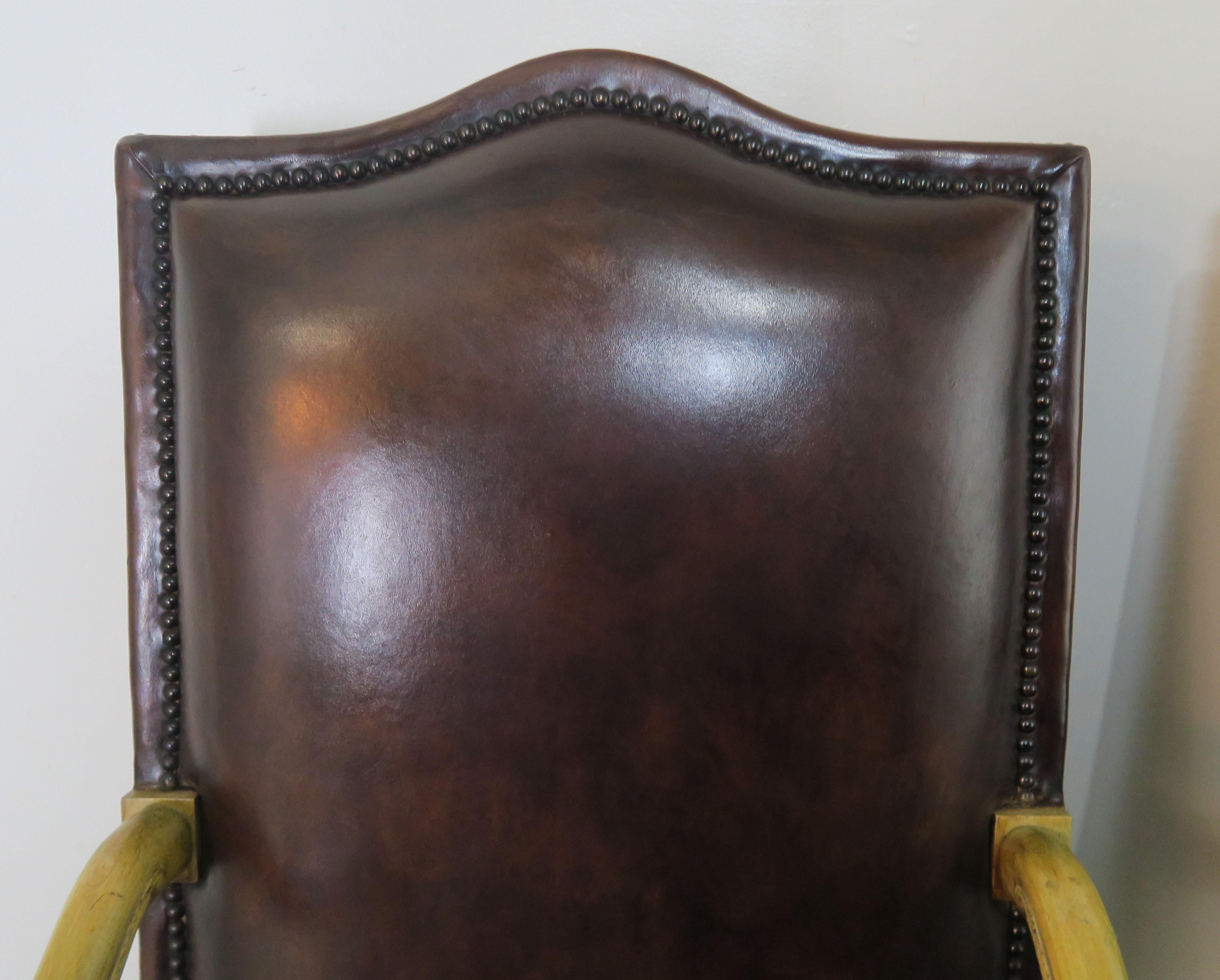 Other Italian Tuscan Style Leather Upholstered Armchairs, Pair