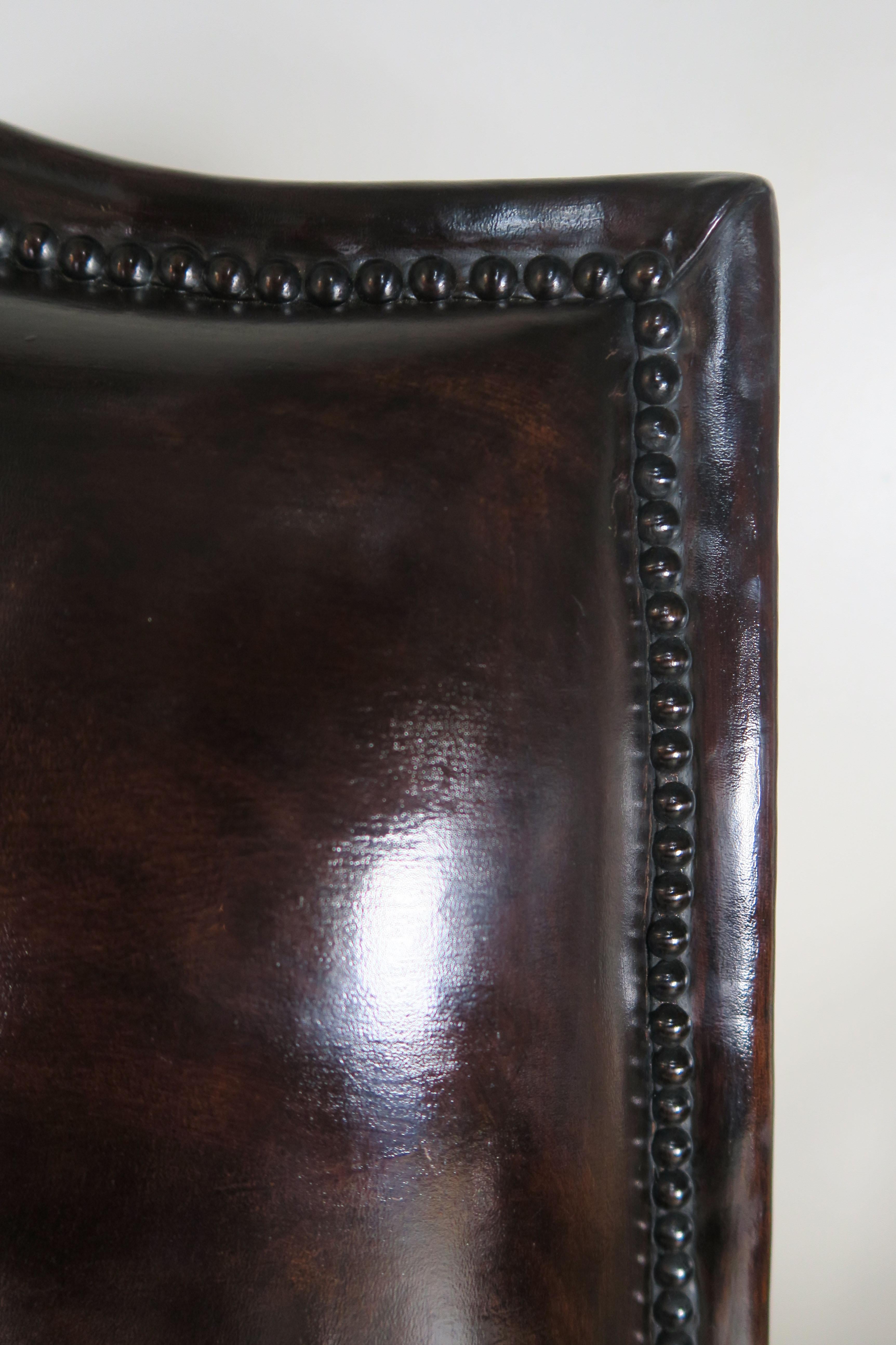 Italian Tuscan Style Leather Upholstered Armchairs, Pair In Distressed Condition In Los Angeles, CA