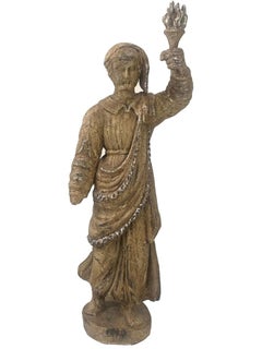 Italian Tuscan Style Santos Sculpture with Weathered Finish, Classical Draped Fi