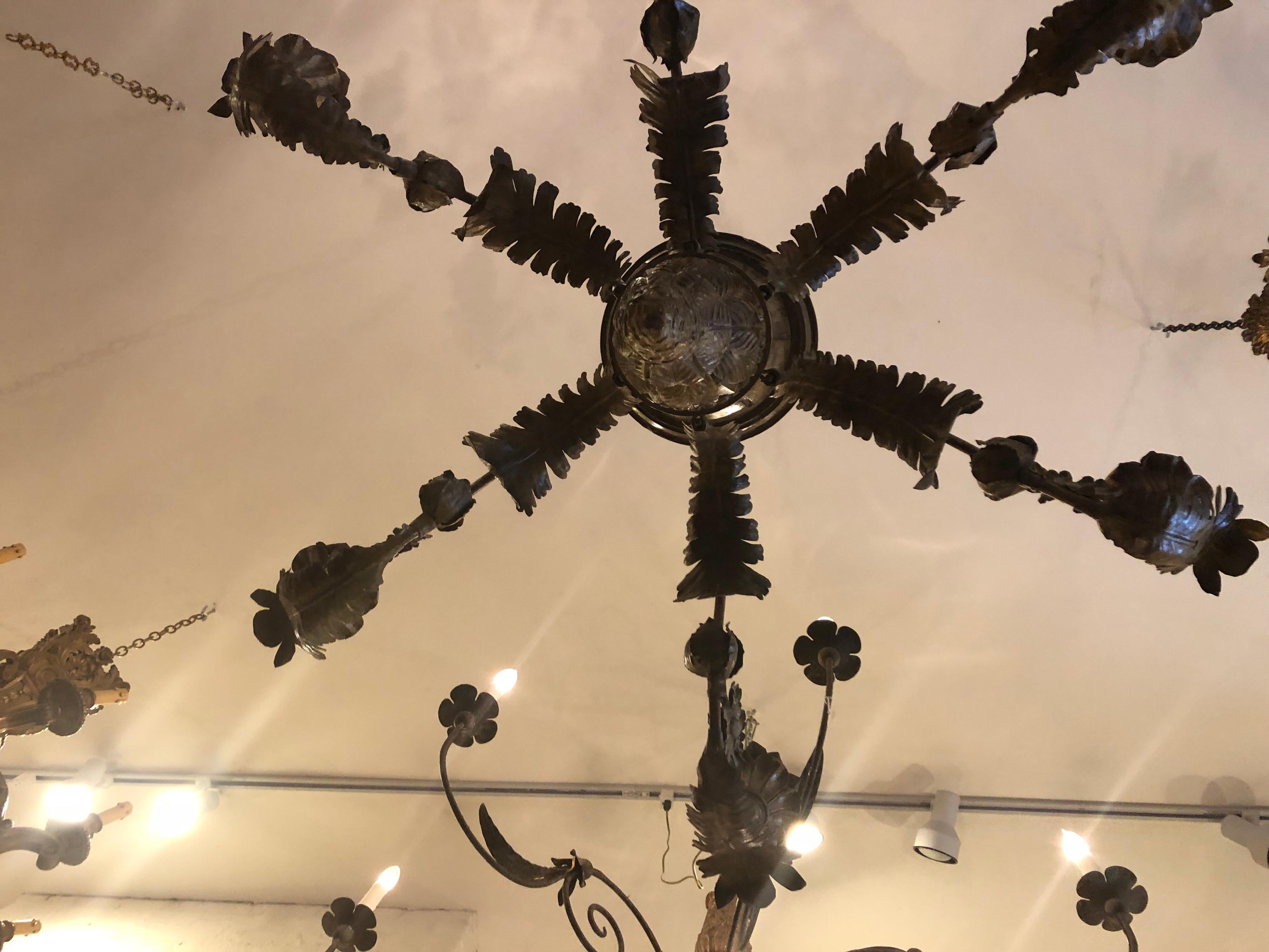 Italian, Tuscan Wood and Iron Chandelier For Sale 3
