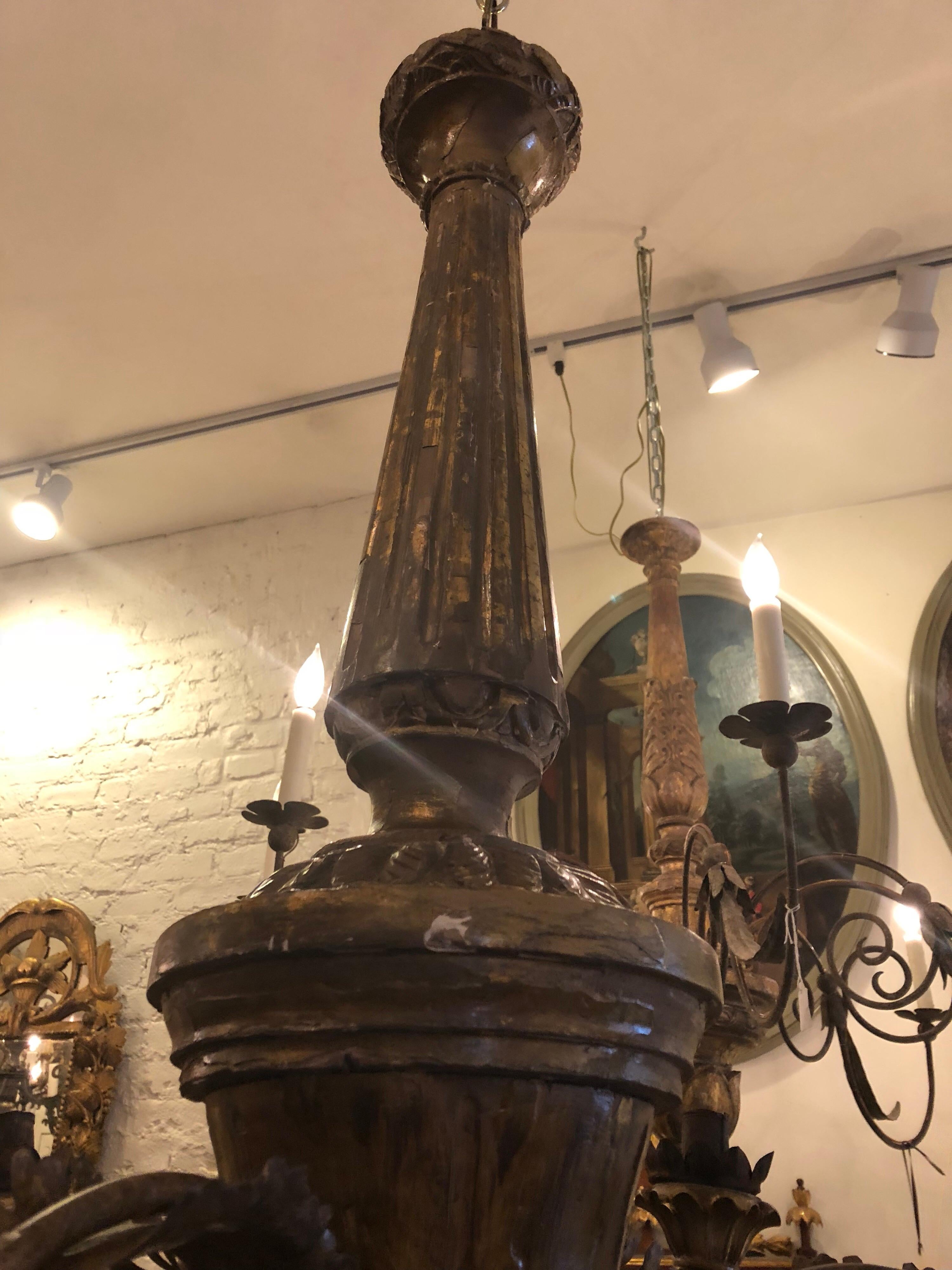 18th Century Italian, Tuscan Wood and Iron Chandelier For Sale
