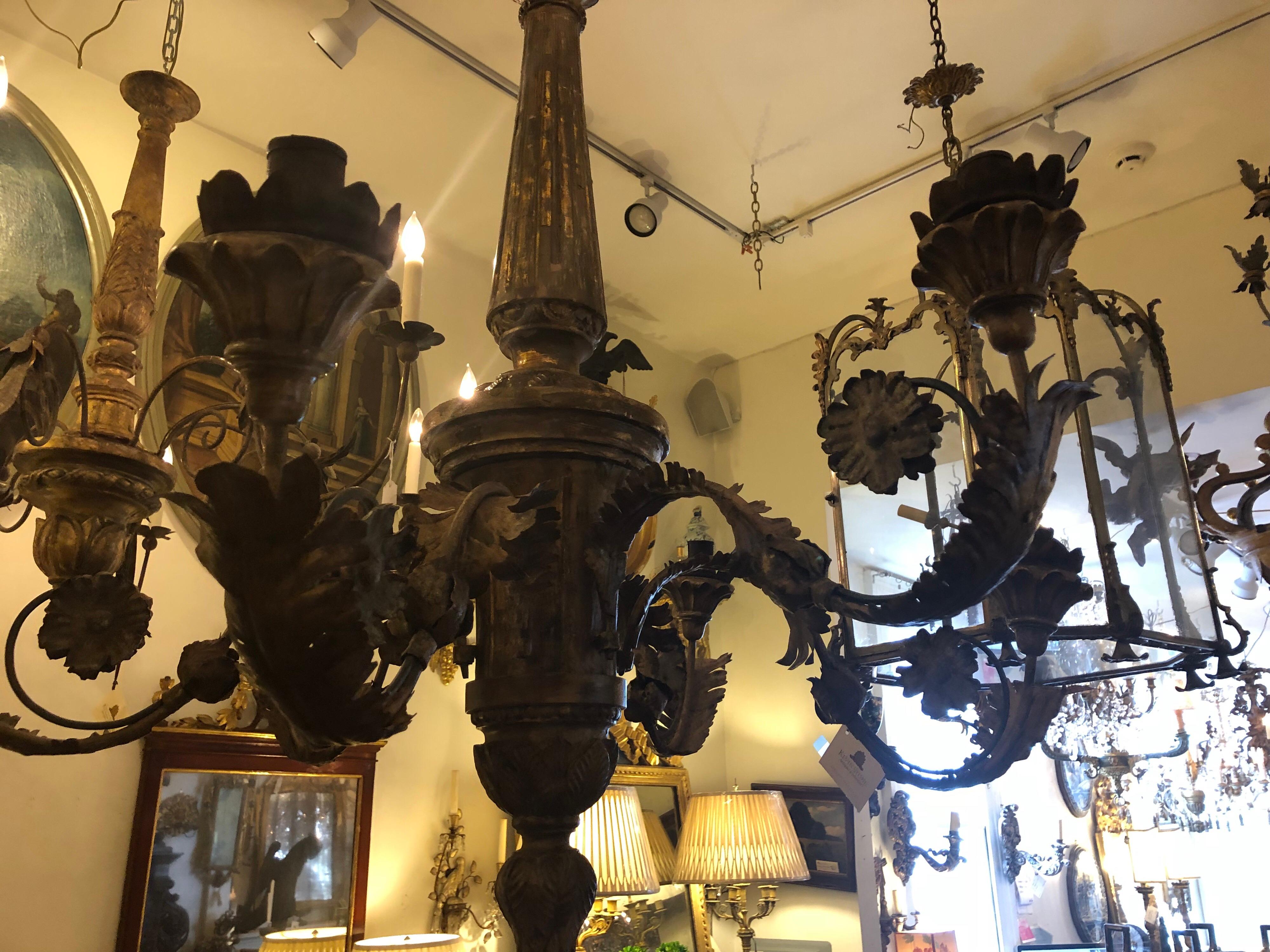 Italian, Tuscan Wood and Iron Chandelier For Sale 2