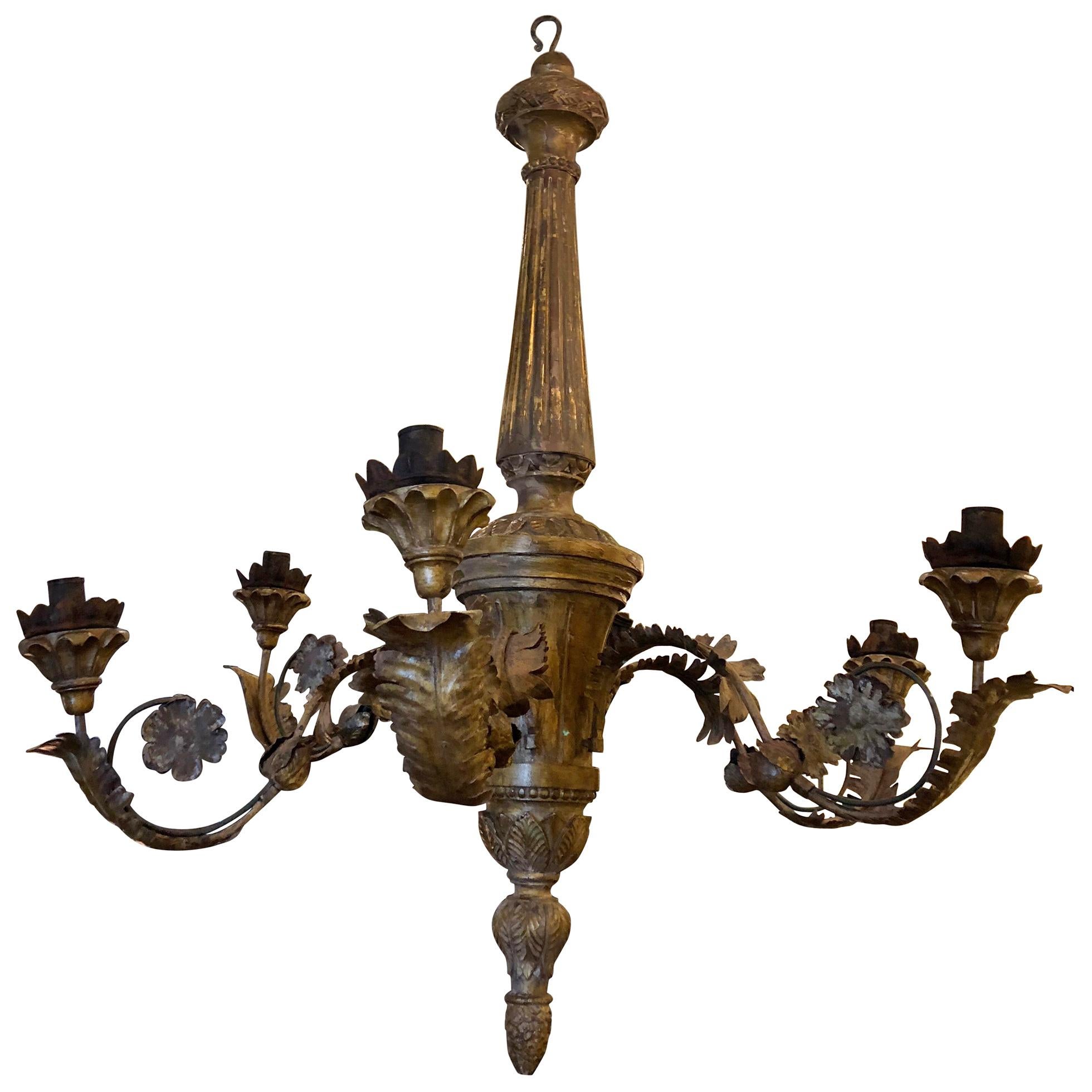 Italian, Tuscan Wood and Iron Chandelier For Sale