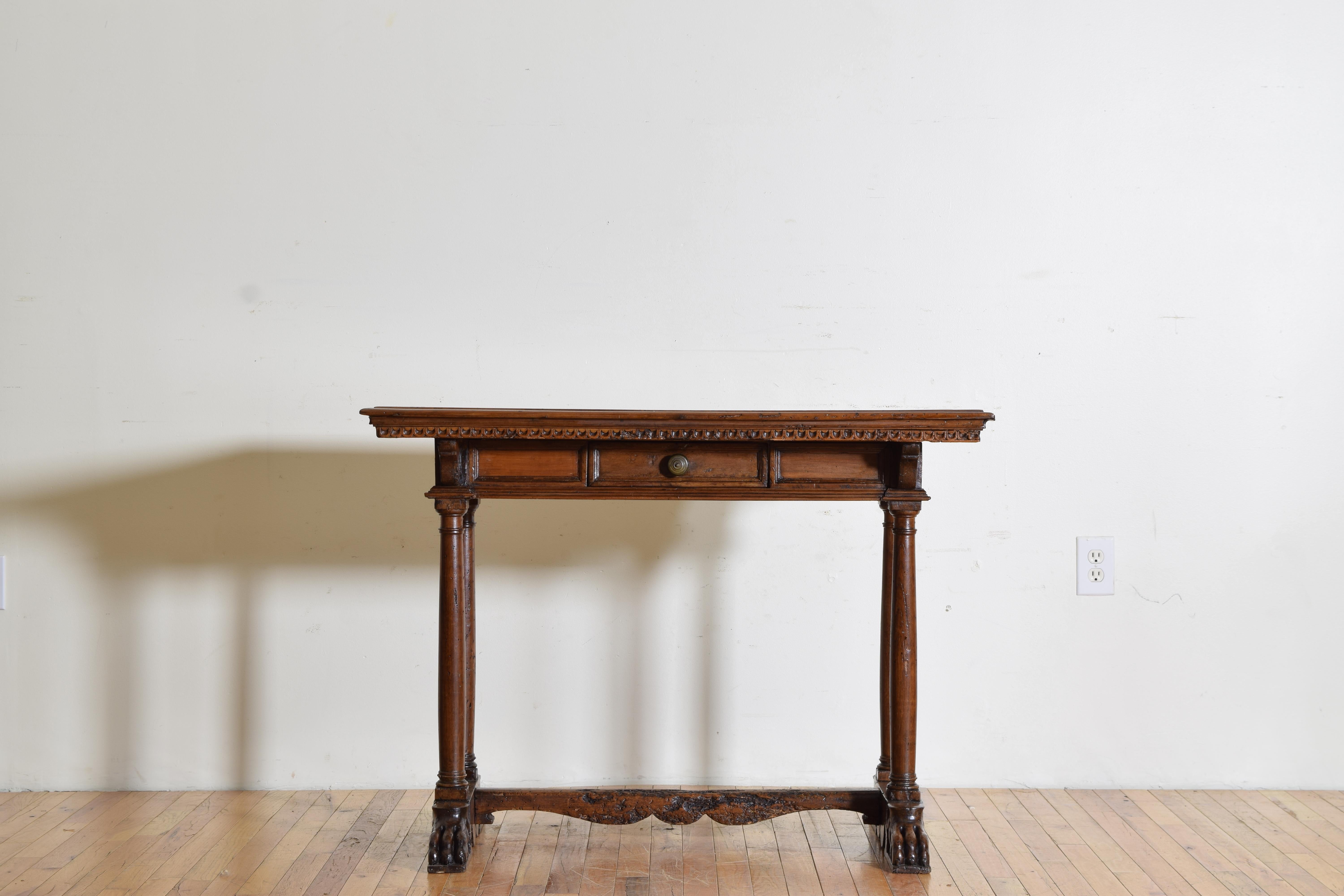 Italian, Tuscany, Baroque Style Carved Walnut 1-Drawer Table, 17th Cen and Later In Good Condition For Sale In Atlanta, GA
