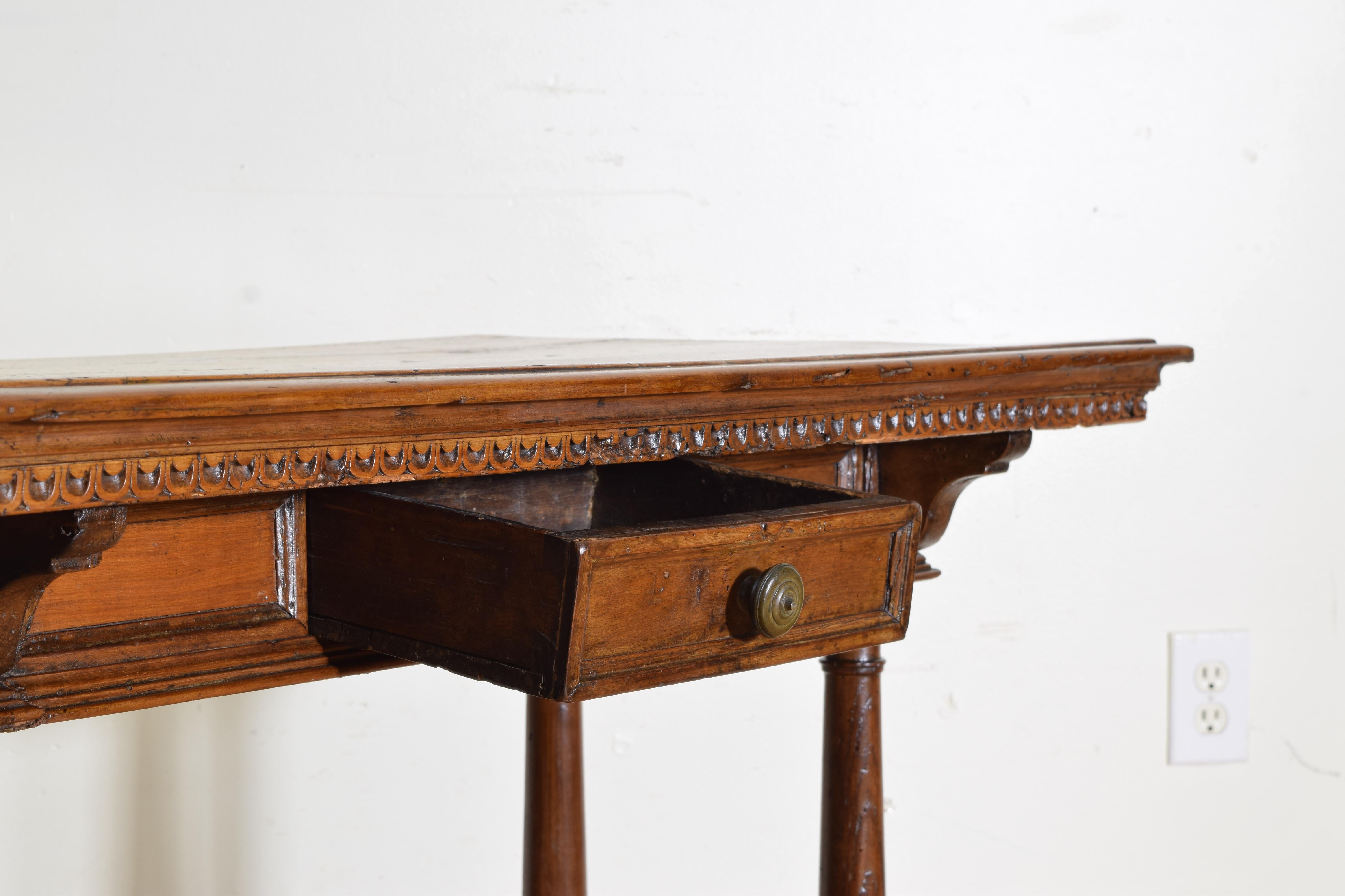 Italian, Tuscany, Baroque Style Carved Walnut 1-Drawer Table, 17th Cen and Later For Sale 1