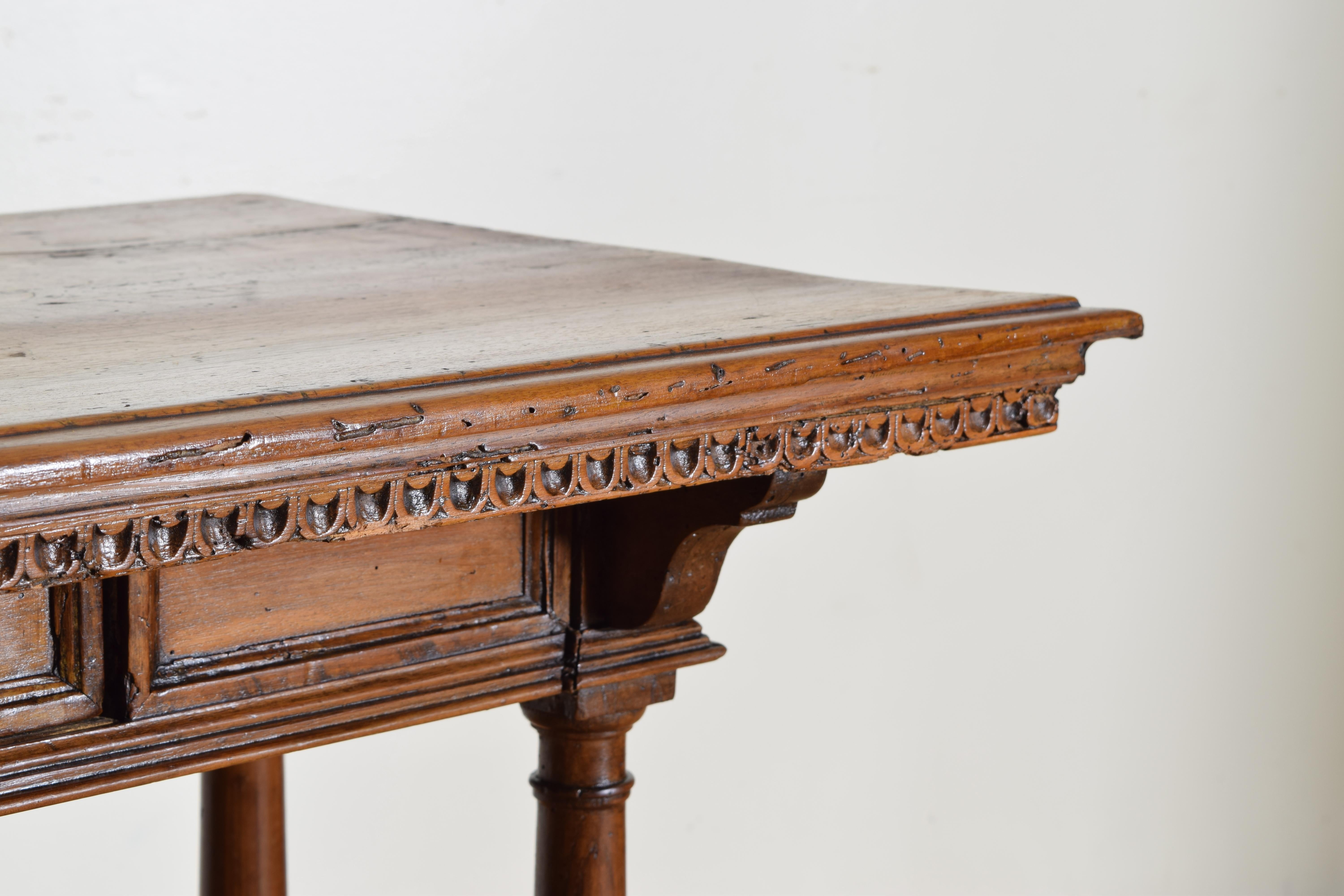 Italian, Tuscany, Baroque Style Carved Walnut 1-Drawer Table, 17th Cen and Later For Sale 2