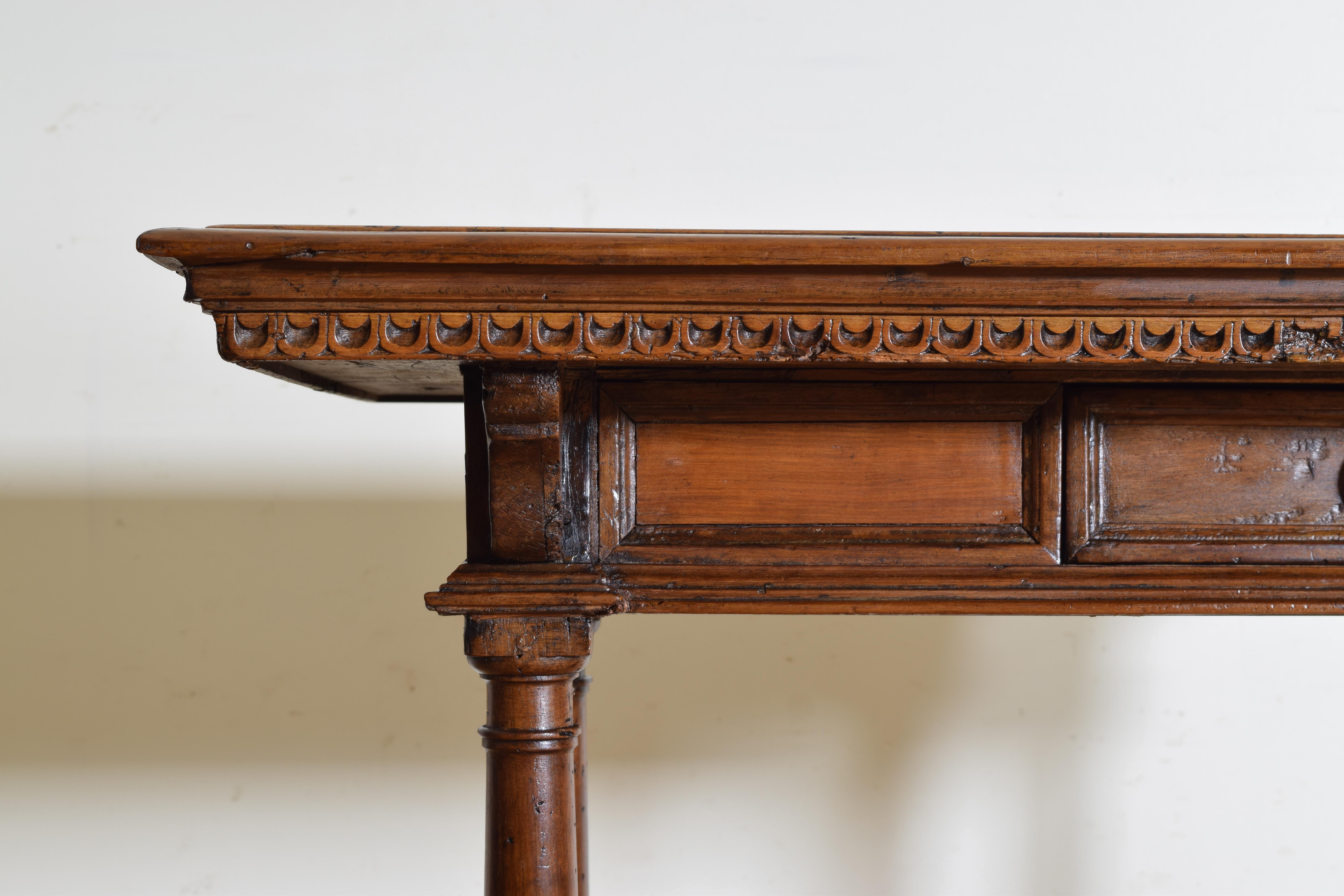 Italian, Tuscany, Baroque Style Carved Walnut 1-Drawer Table, 17th Cen and Later For Sale 3