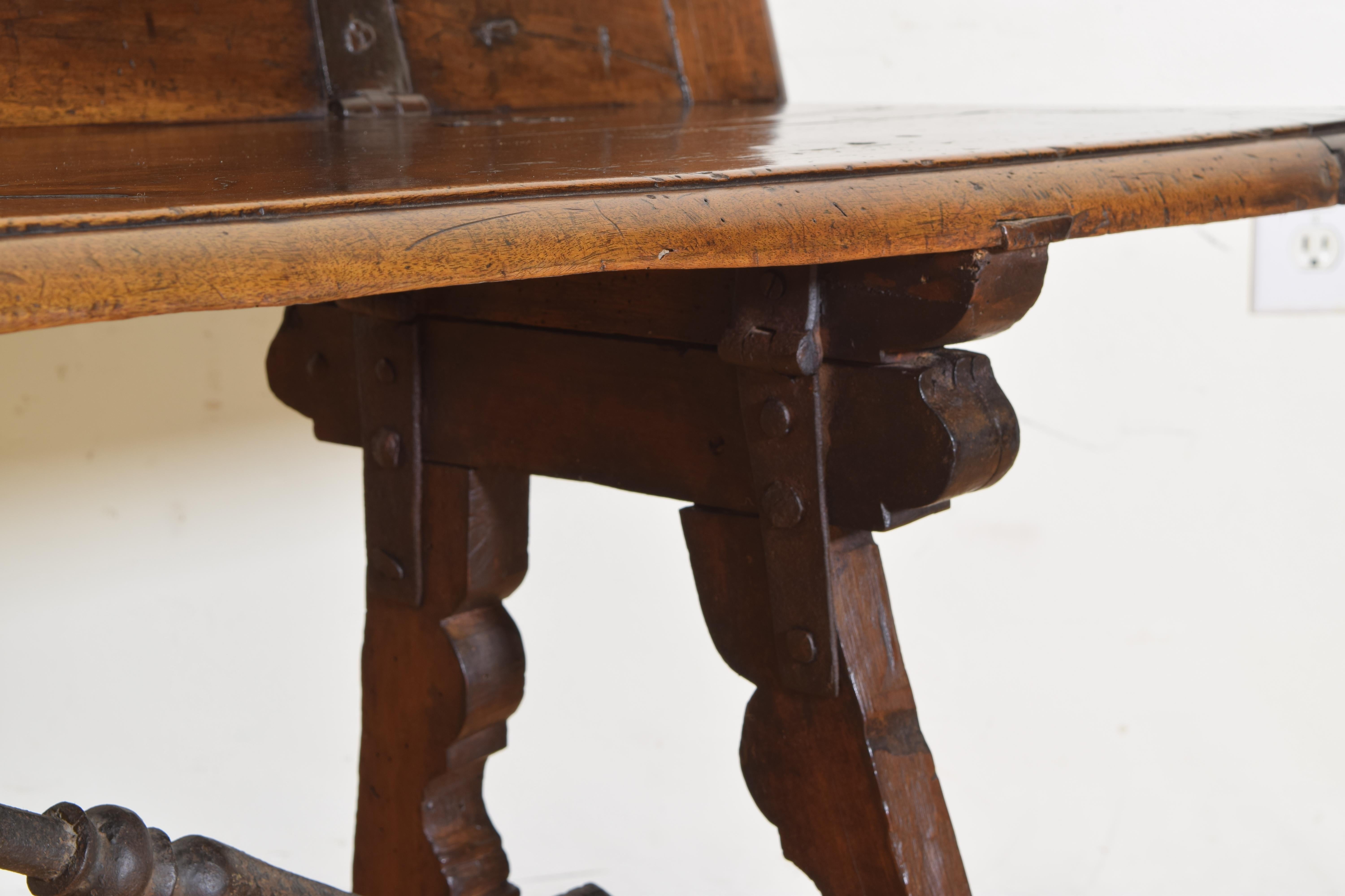 Italian, Tuscany, Baroque Walnut and Iron Bench with Folding Backrest 8