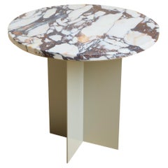 Italian Tuscany Calacatta Marble and Metal Side Table, Made in Italy