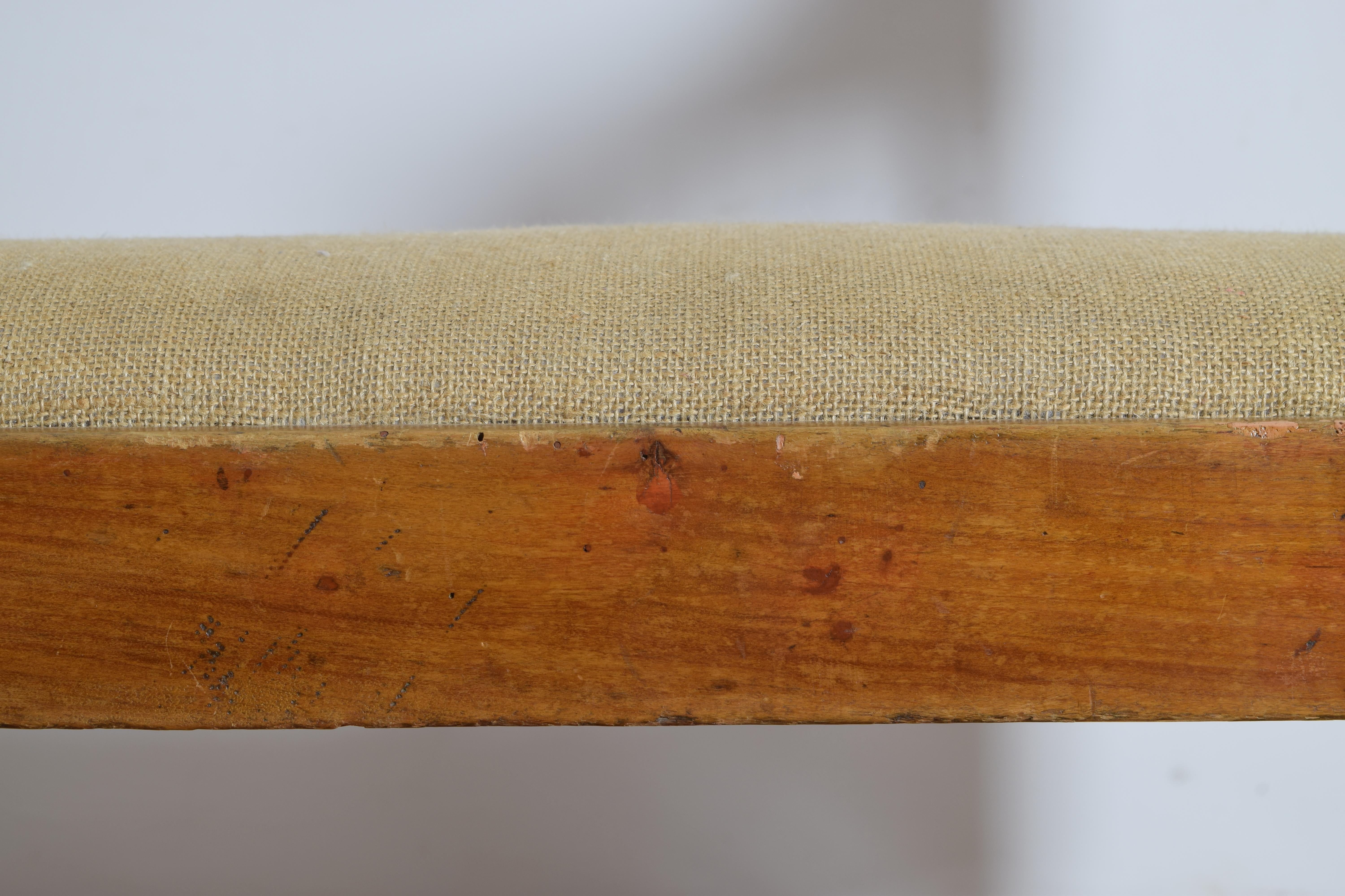 Italian, Tuscany, Late Neoclassical Walnut & Upholstered Bench, ca. 1830 For Sale 4