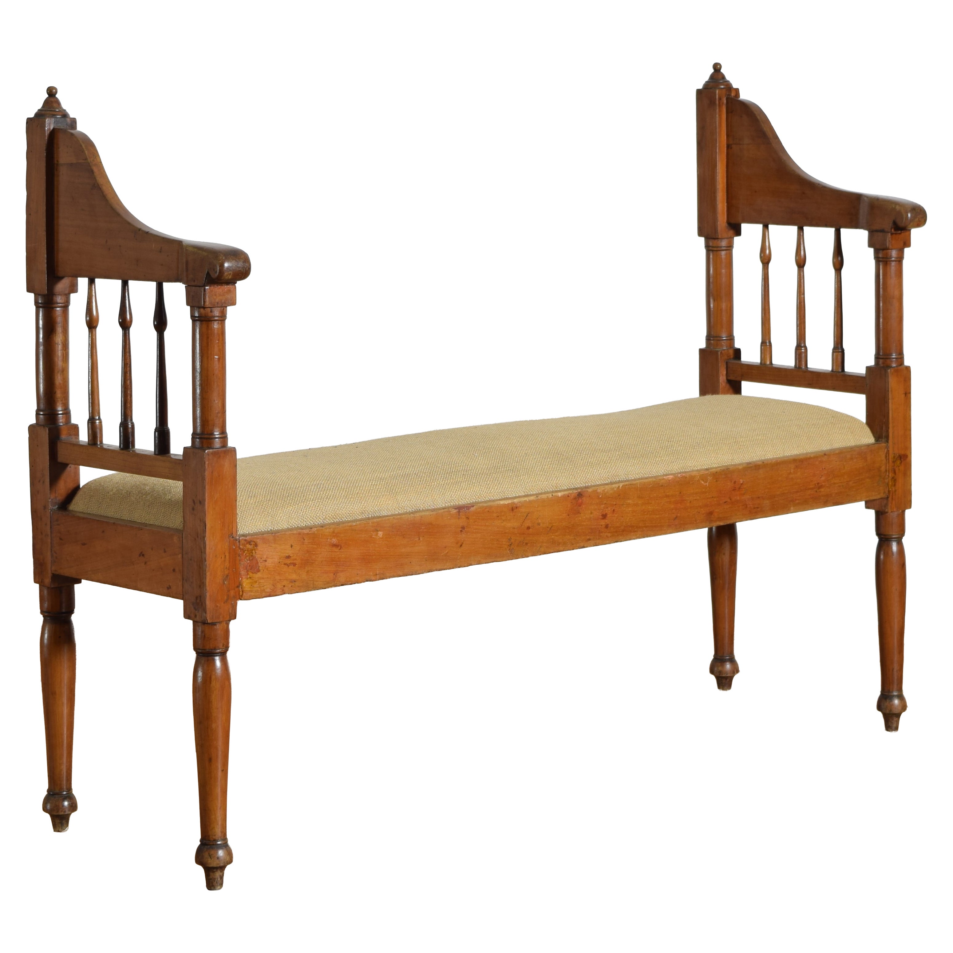 Italian, Tuscany, Late Neoclassical Walnut & Upholstered Bench, ca. 1830 For Sale