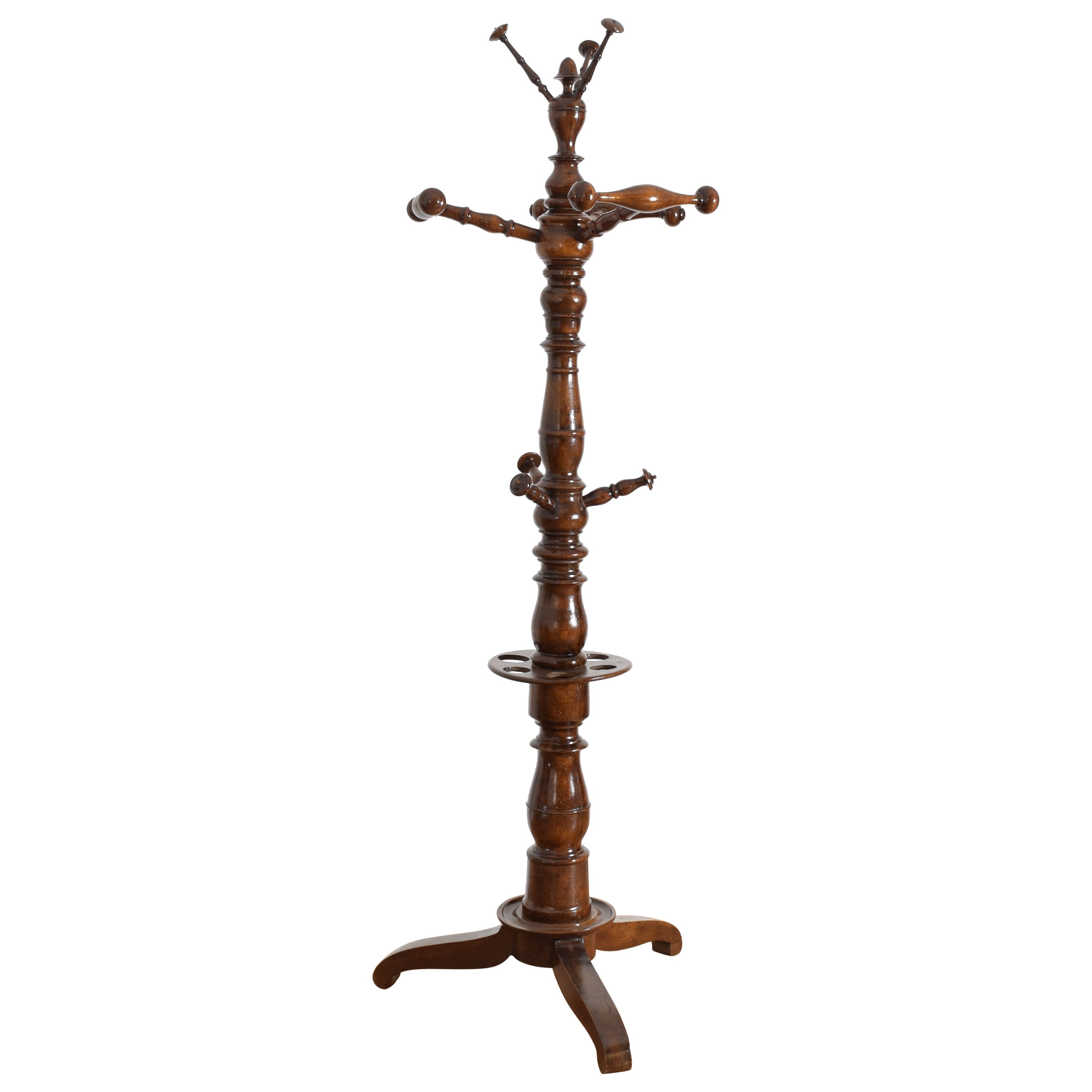 Italian, Tuscany, Late Neoclasssic Turned Walnut Hat, Coat, 
Umbrella Stand