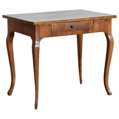 Mesa de 1 cajón, italiana, Toscana, época rococó tardía, chapada en nogal, s. III d. XVIII