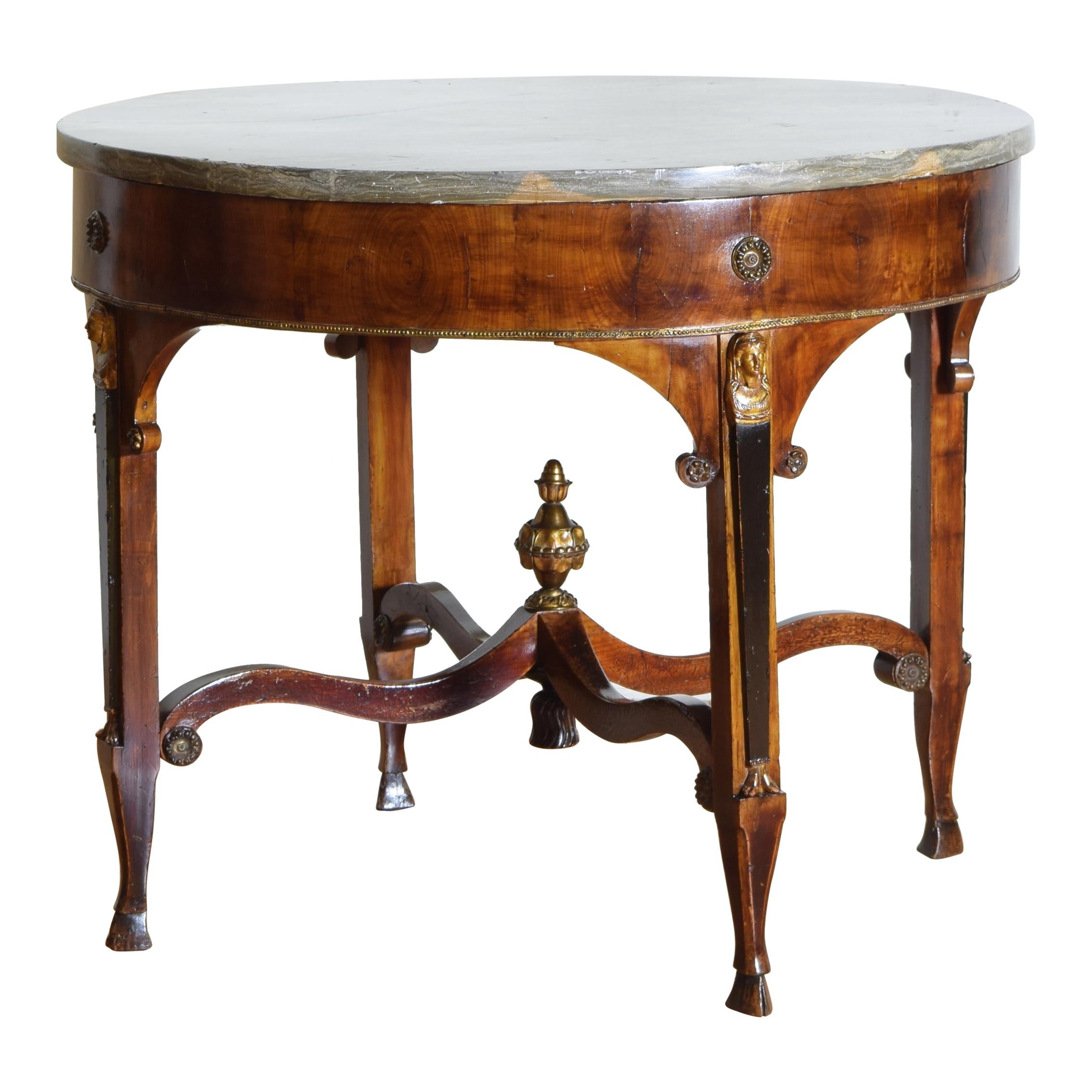 Italian, Tuscany 'Lucchese' Neoclassic Walnut and Ebonized Marble Top Table