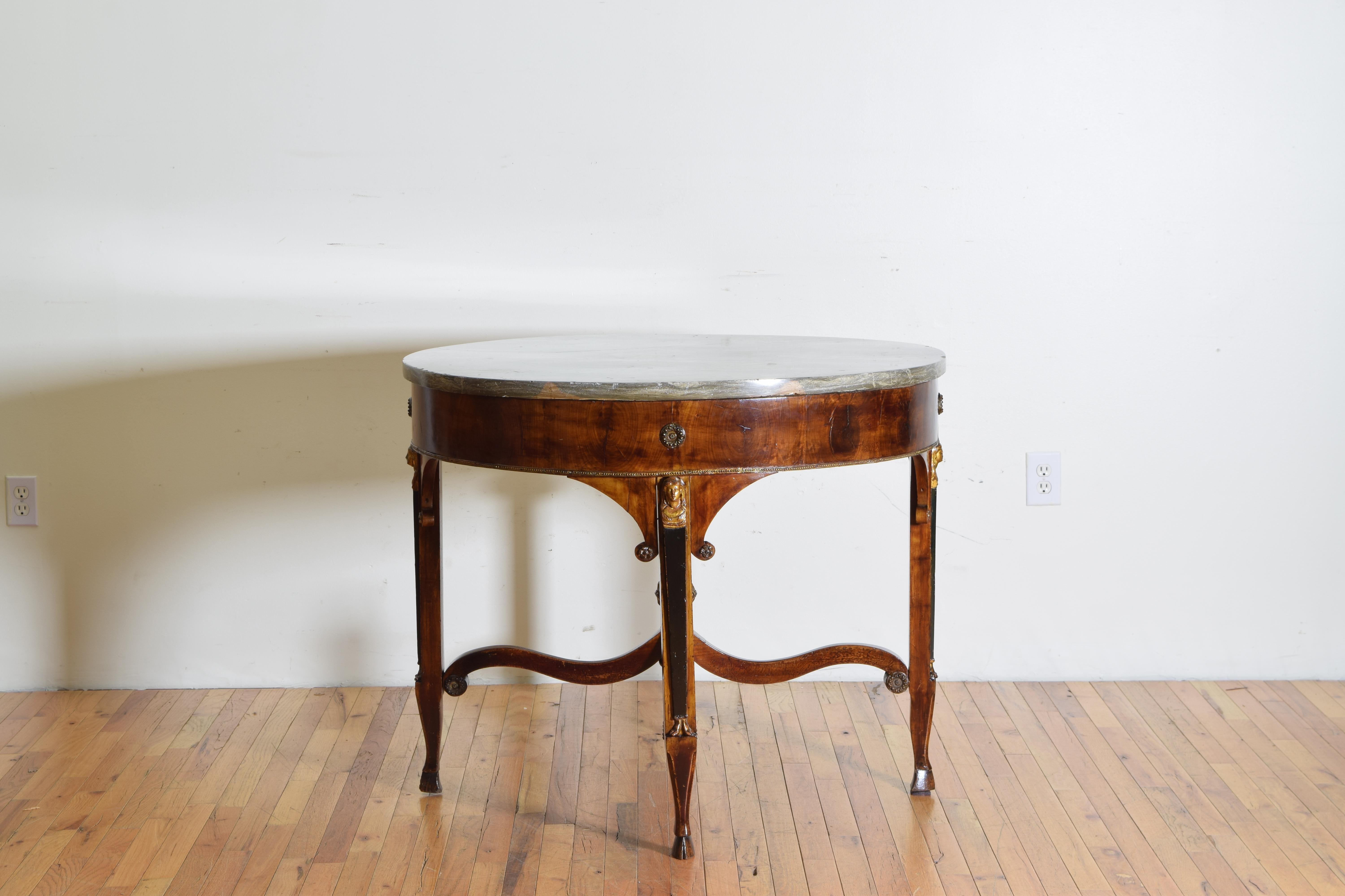 Empire Italian, Tuscany 'Lucchese' Neoclassic Walnut and Ebonized Marble Top Table