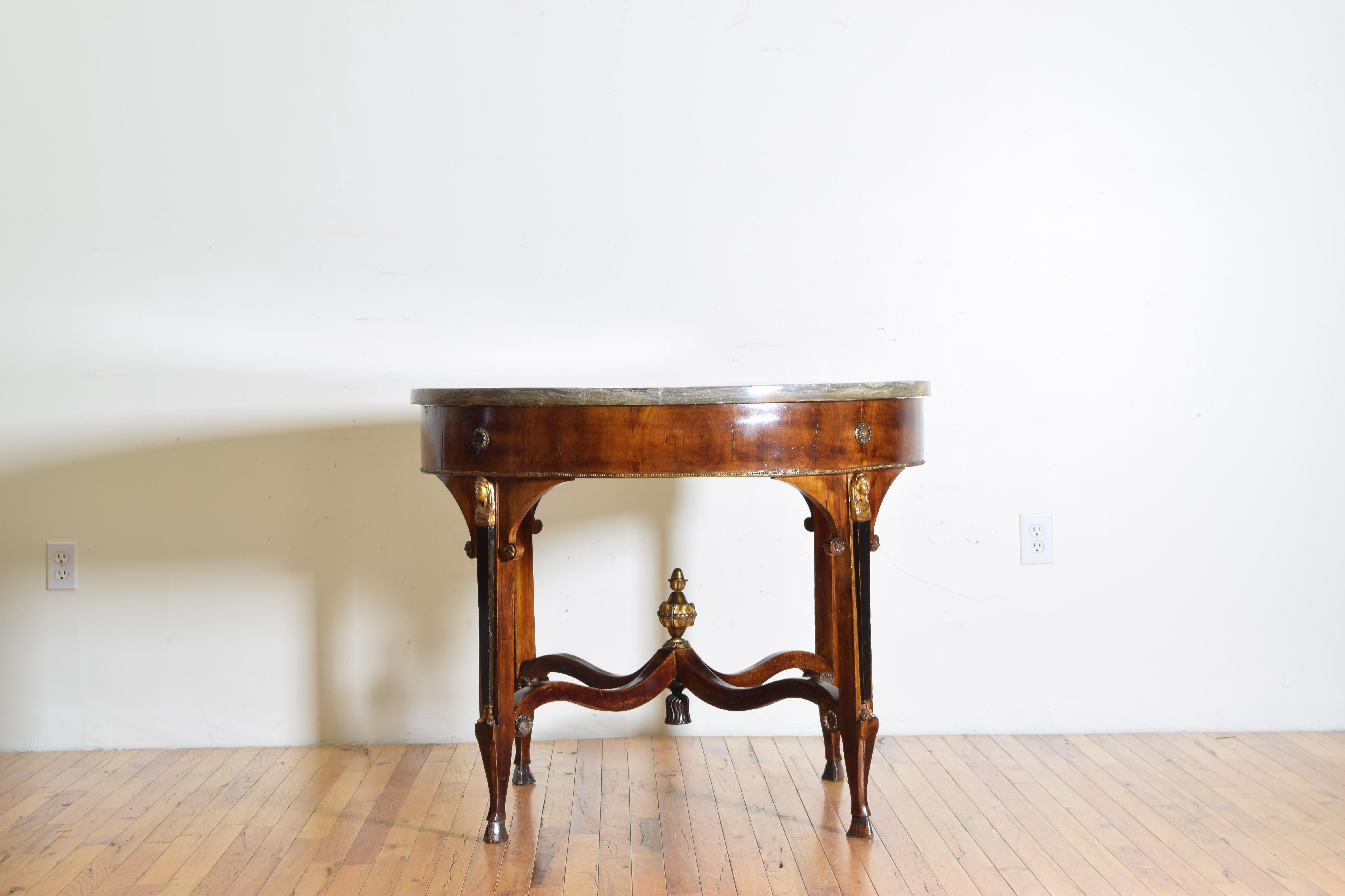 Italian, Tuscany 'Lucchese' Neoclassic Walnut and Ebonized Marble Top Table In Good Condition In Atlanta, GA