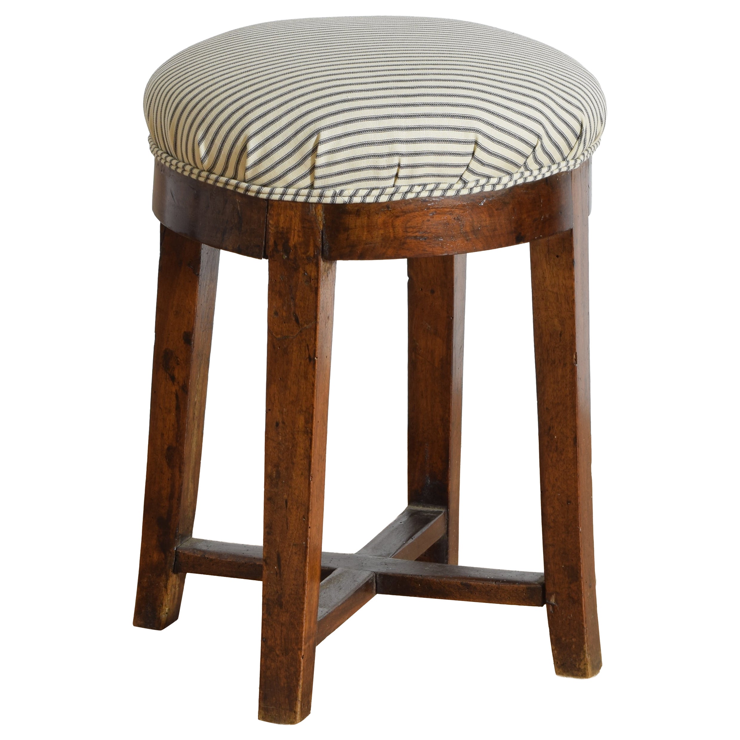 Italian, Tuscany, Neoclassic Period Walnut & Upholstered Stool, ca. 1830 For Sale