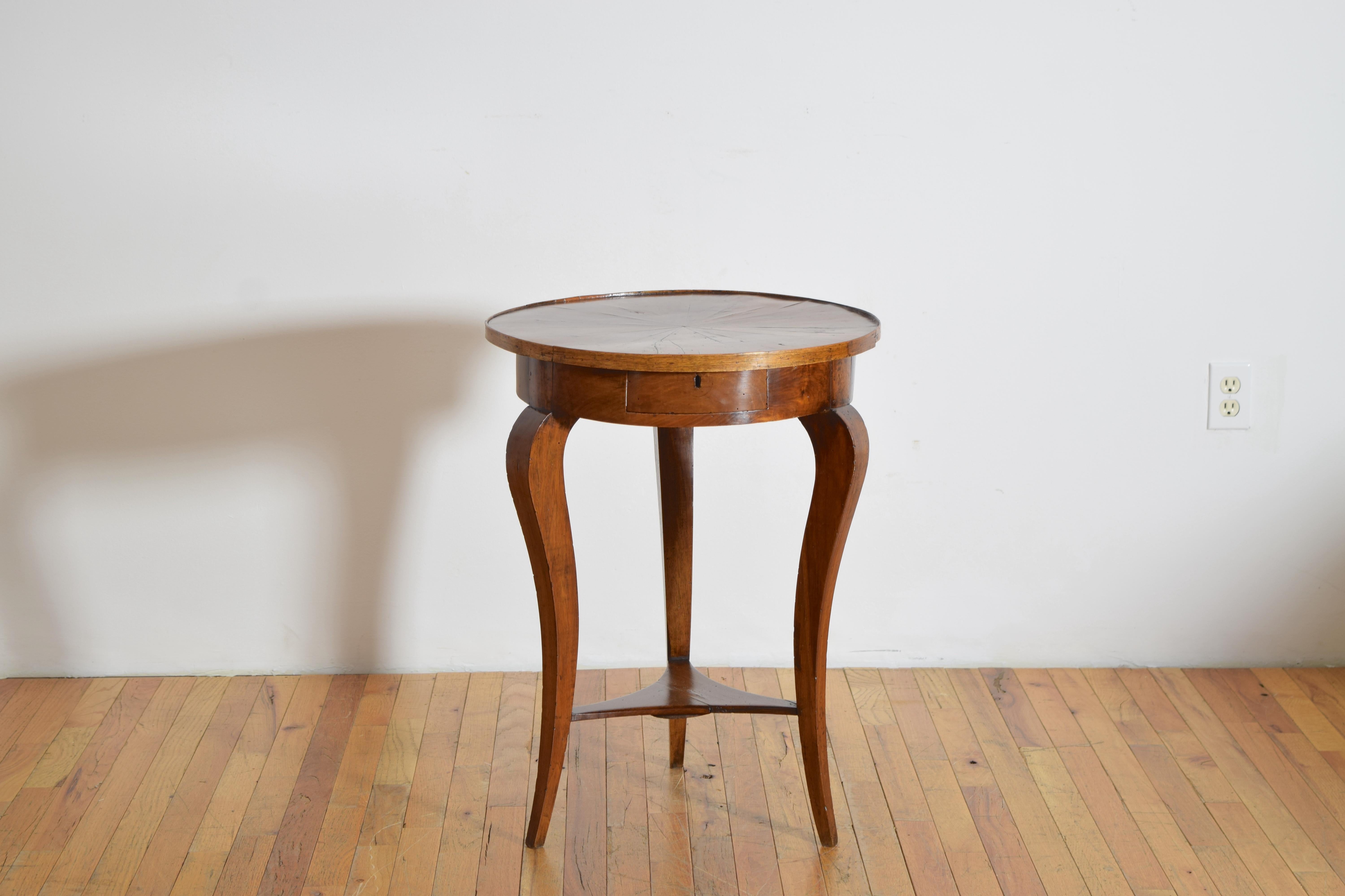 Neoclassical Italian, Tuscany, Neoclassic Walnut & Veneer 1-Drawer Side Table, ca. 1830 For Sale