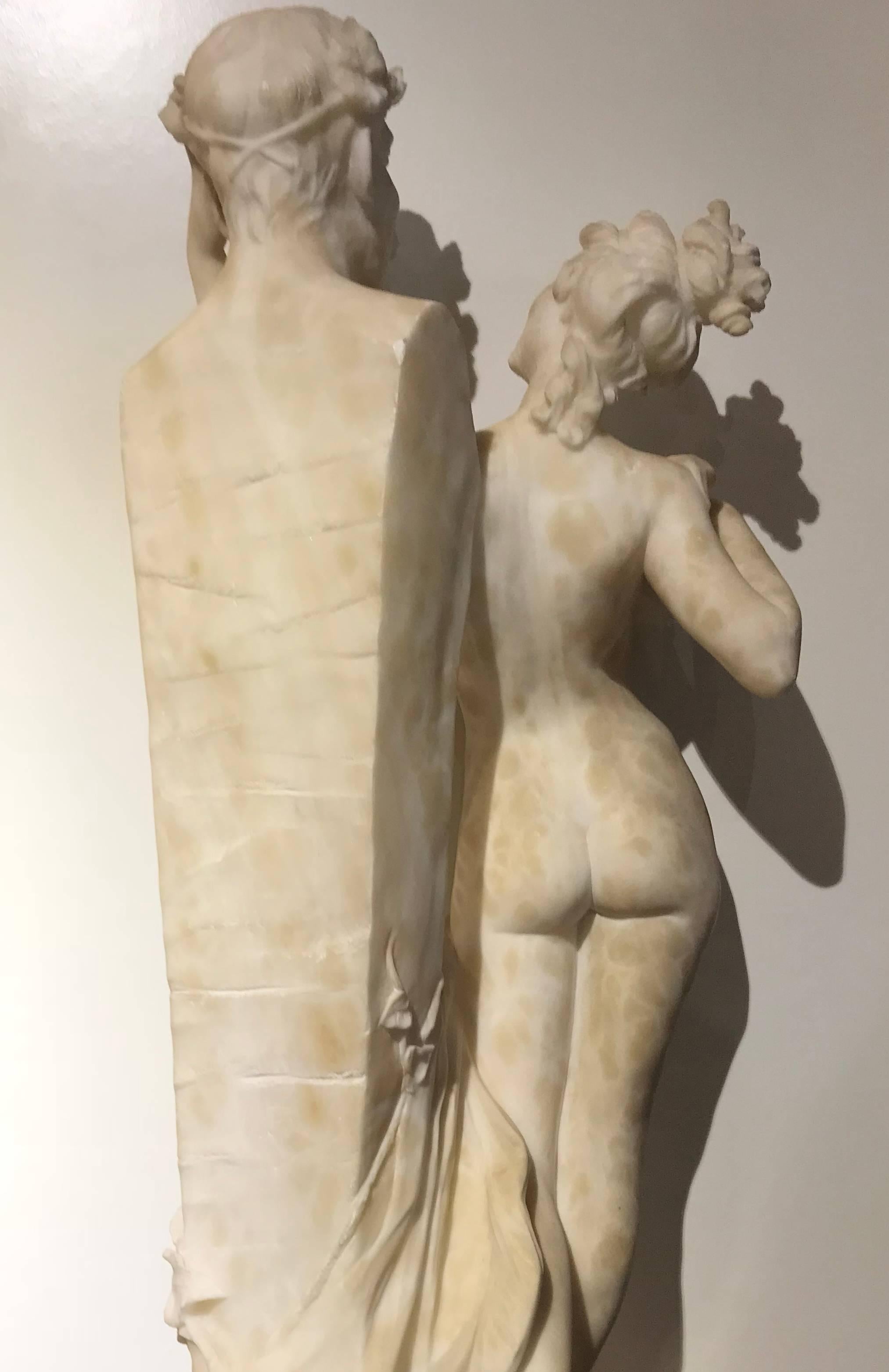 Italian Tuscany Neoclassical Style White Alabaster Sculpture Signed Fiaschi For Sale 5