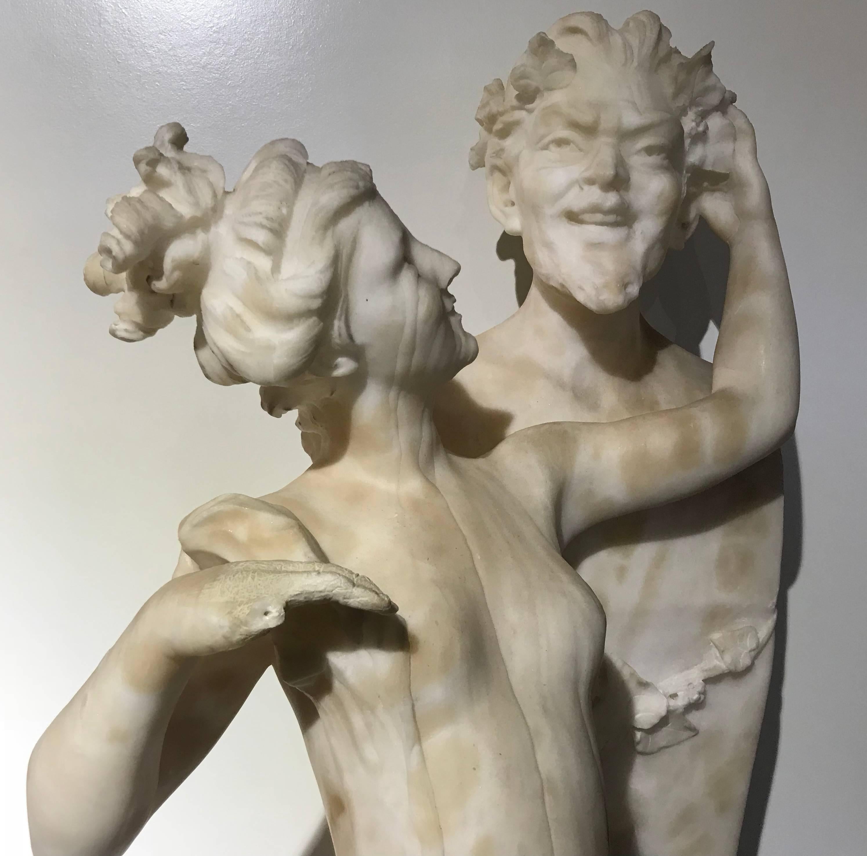 French Italian Tuscany Neoclassical Style White Alabaster Sculpture Signed Fiaschi For Sale