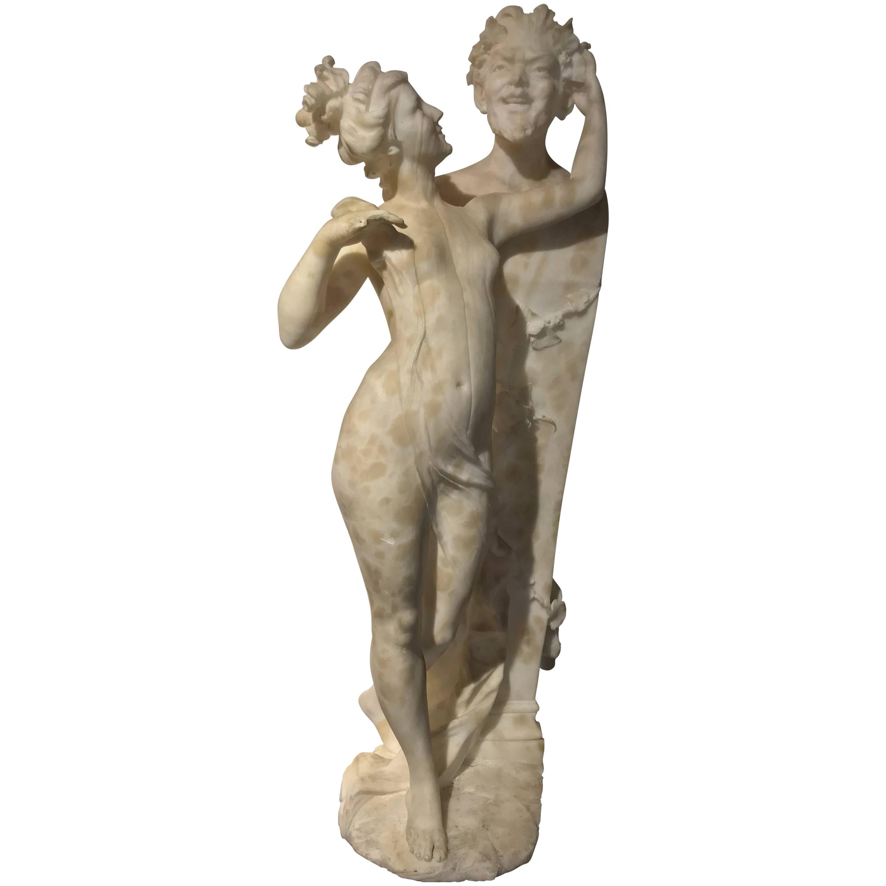 Italian Tuscany Neoclassical Style White Alabaster Sculpture Signed Fiaschi For Sale