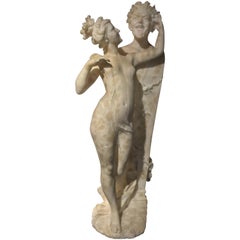 Antique Italian Tuscany Neoclassical Style White Alabaster Sculpture Signed Fiaschi