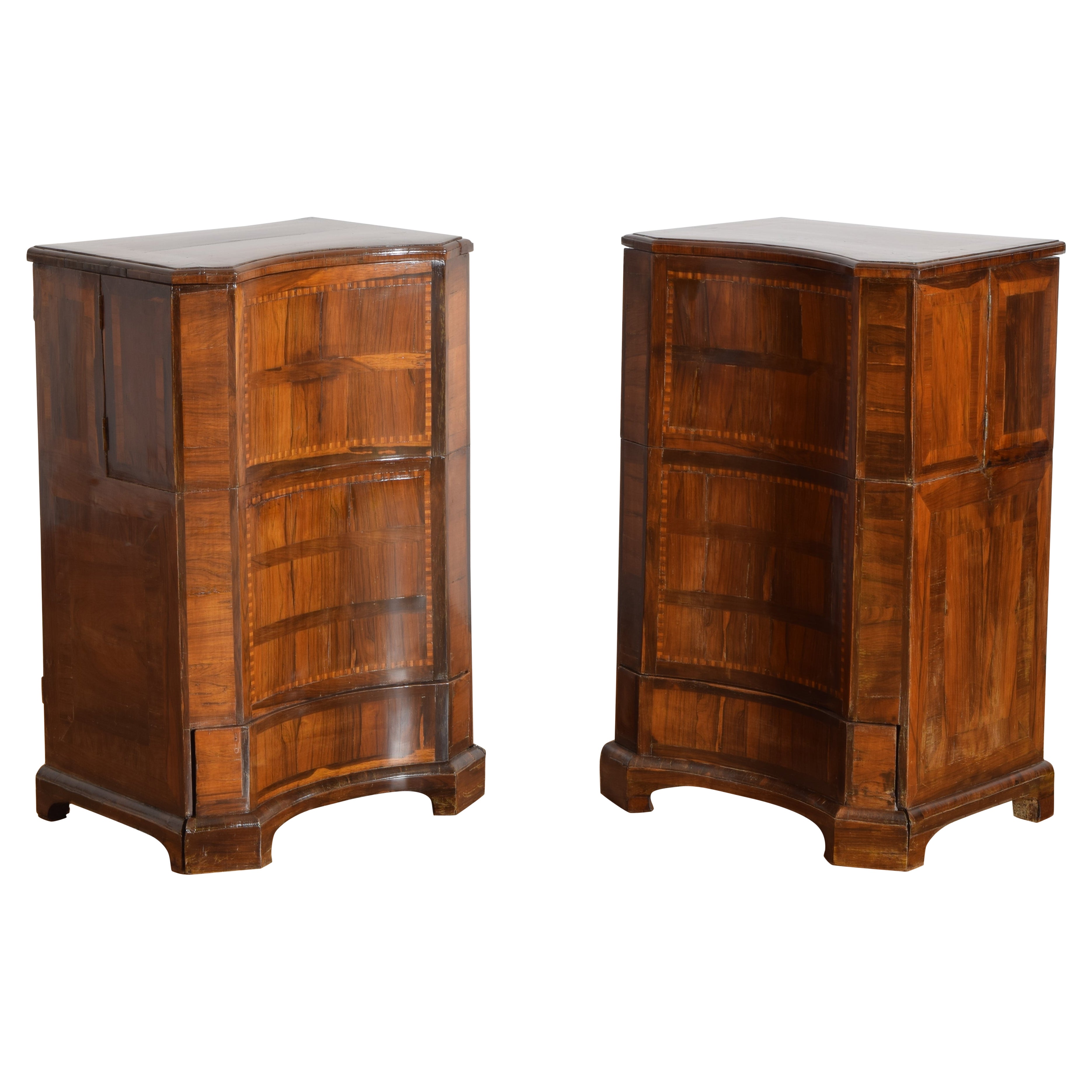 Italian, Tuscany, Pair Rosewood Veneered 
Inlaid Bedside Cabinets, 18th/19thc.