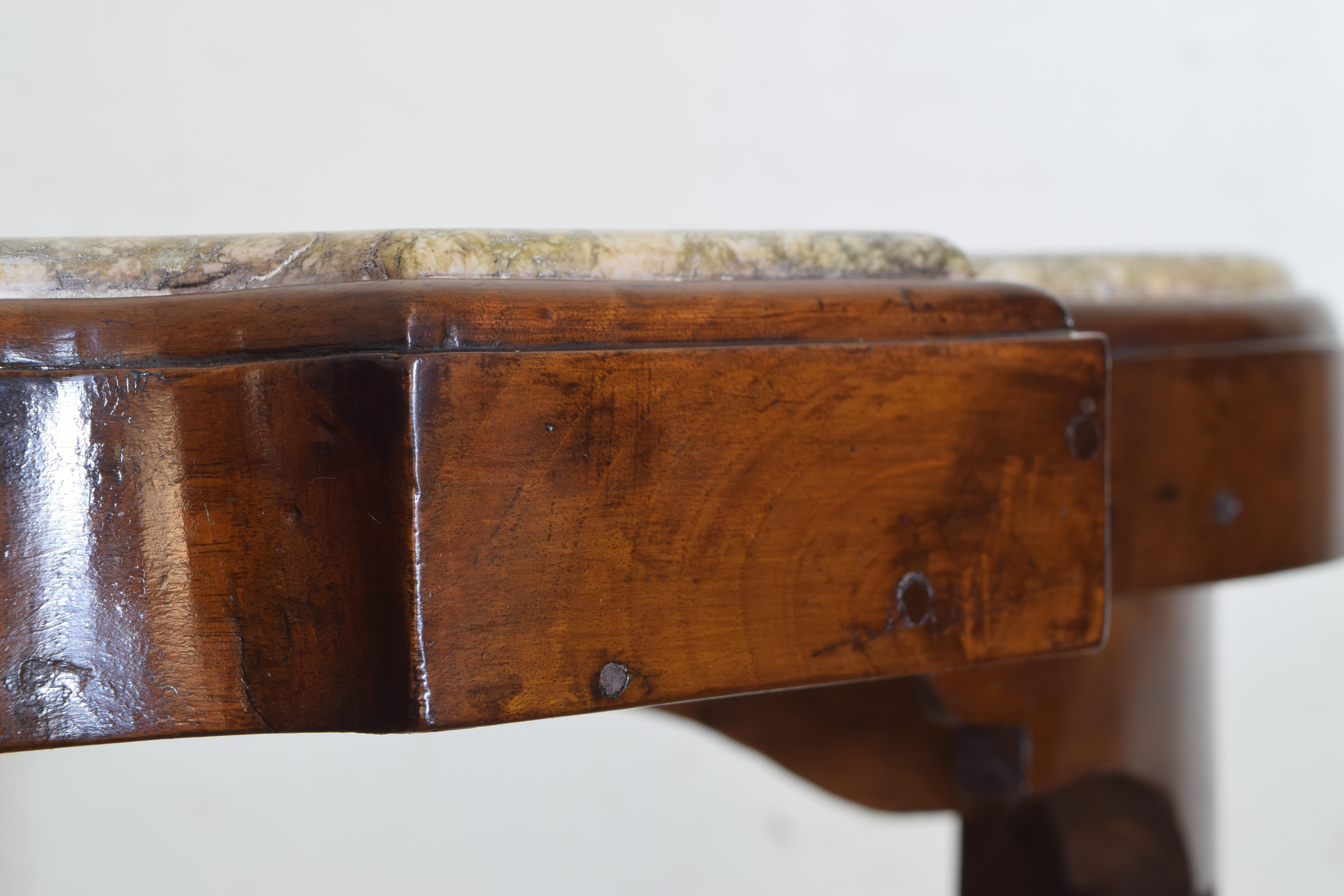 Italian, Tuscany, Shaped Walnut and Marble-Top Console Table, Mid-18th Century 7