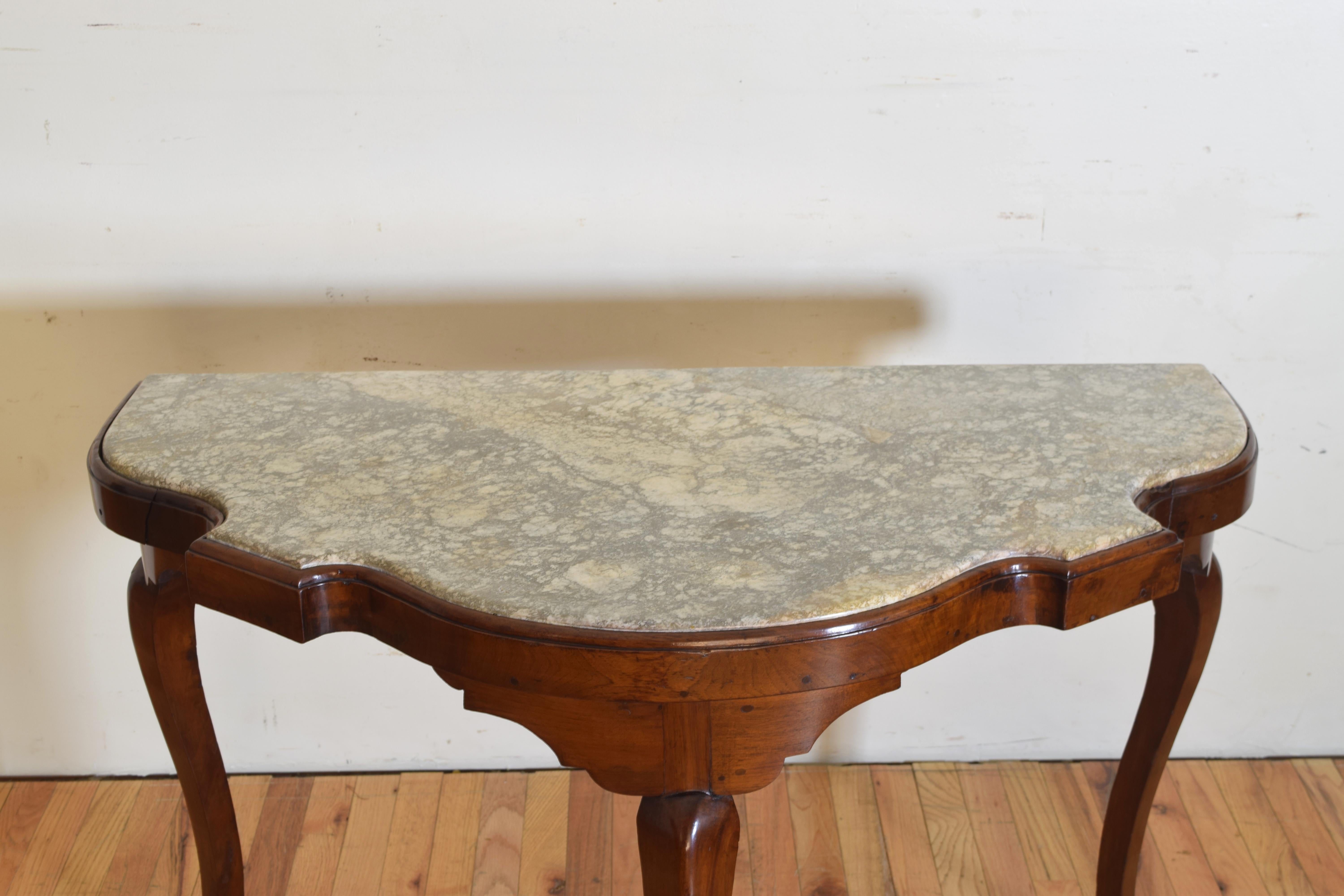 Italian, Tuscany, Shaped Walnut and Marble-Top Console Table, Mid-18th Century 8