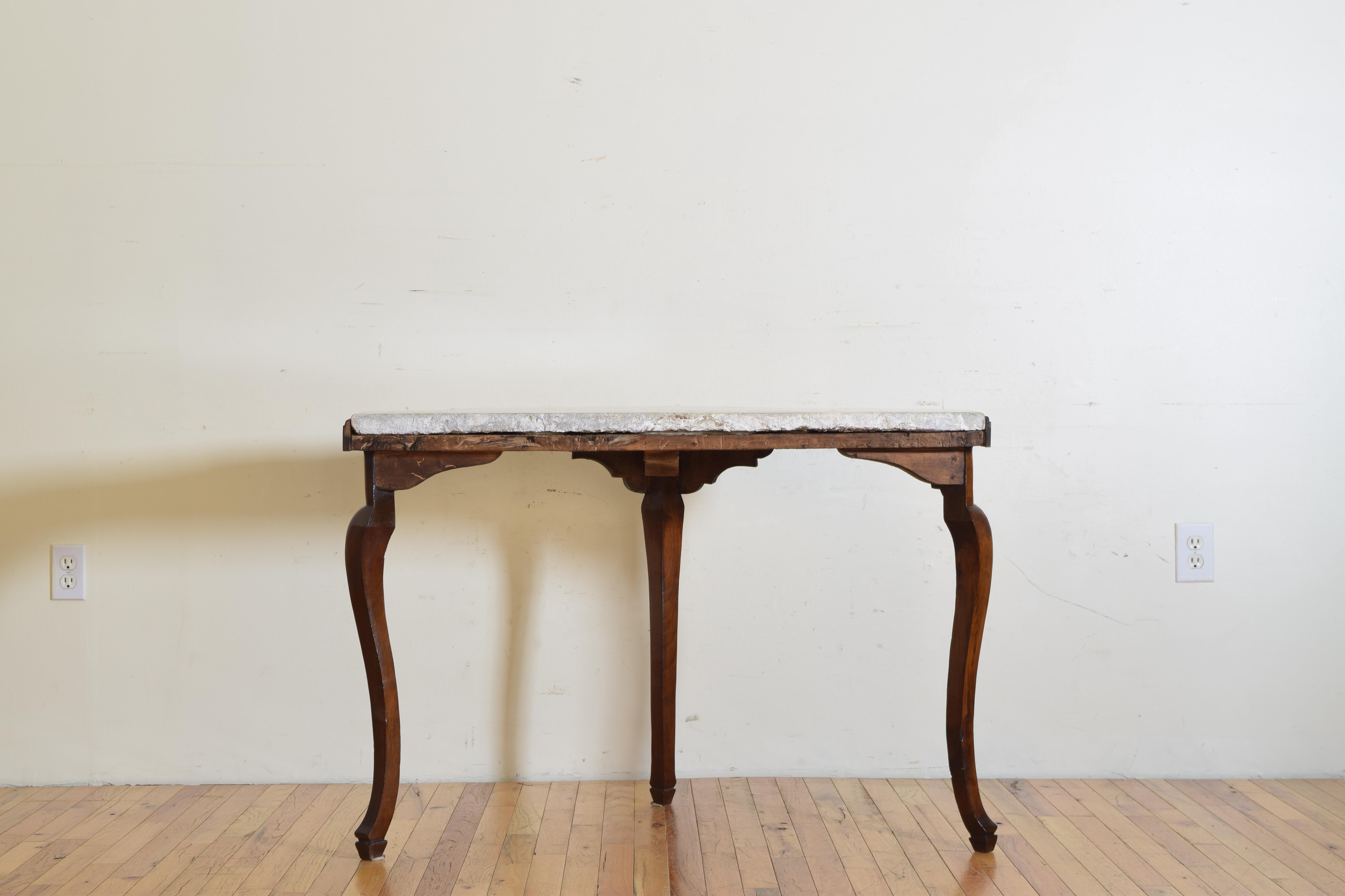 Italian, Tuscany, Shaped Walnut and Marble-Top Console Table, Mid-18th Century 9