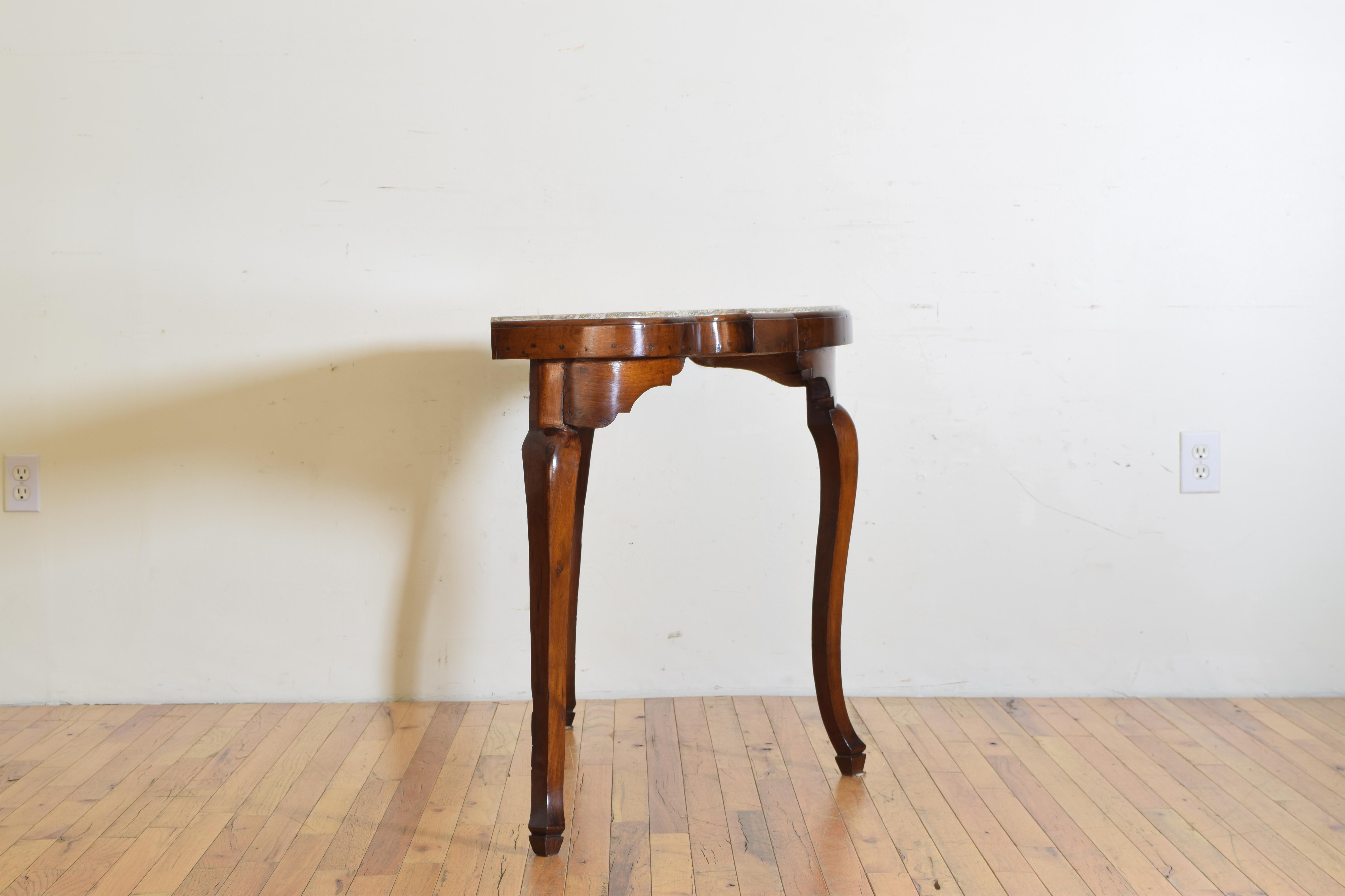 Italian, Tuscany, Shaped Walnut and Marble-Top Console Table, Mid-18th Century 2