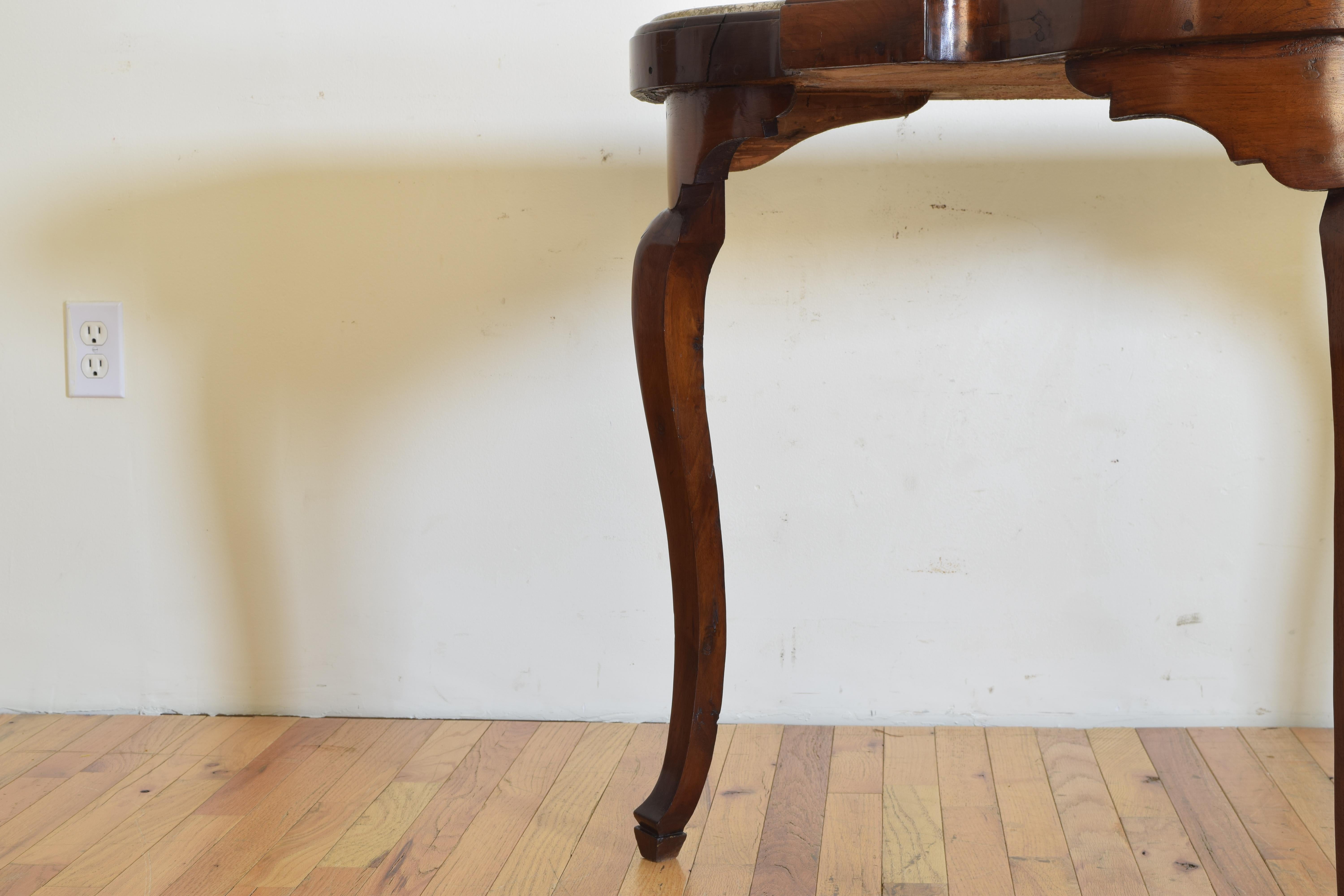 Italian, Tuscany, Shaped Walnut and Marble-Top Console Table, Mid-18th Century 5