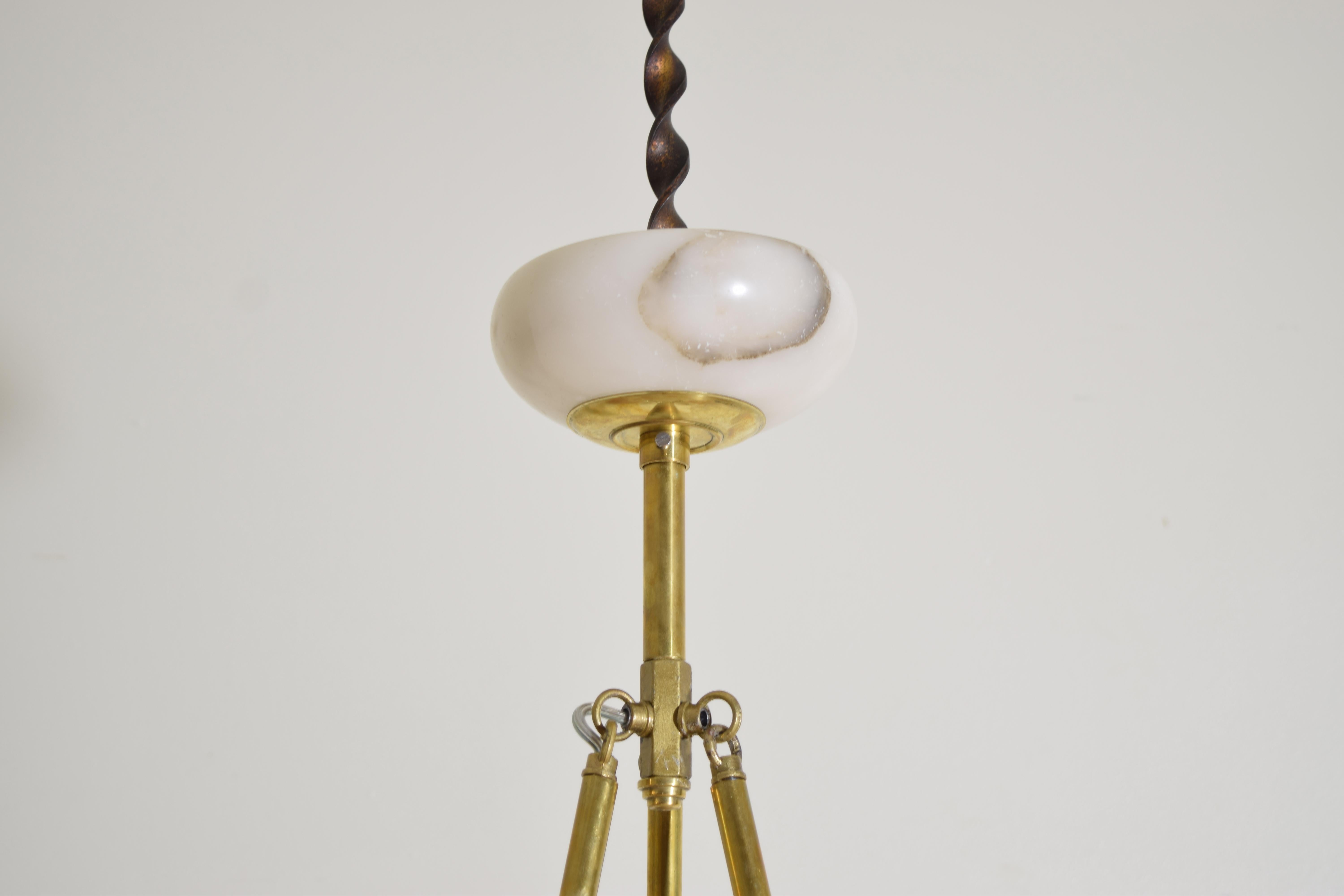 Italian, Tuscany (Volterra), Alabaster & Brass 6-Arm Chandelier, ca. 1930s In Good Condition In Atlanta, GA