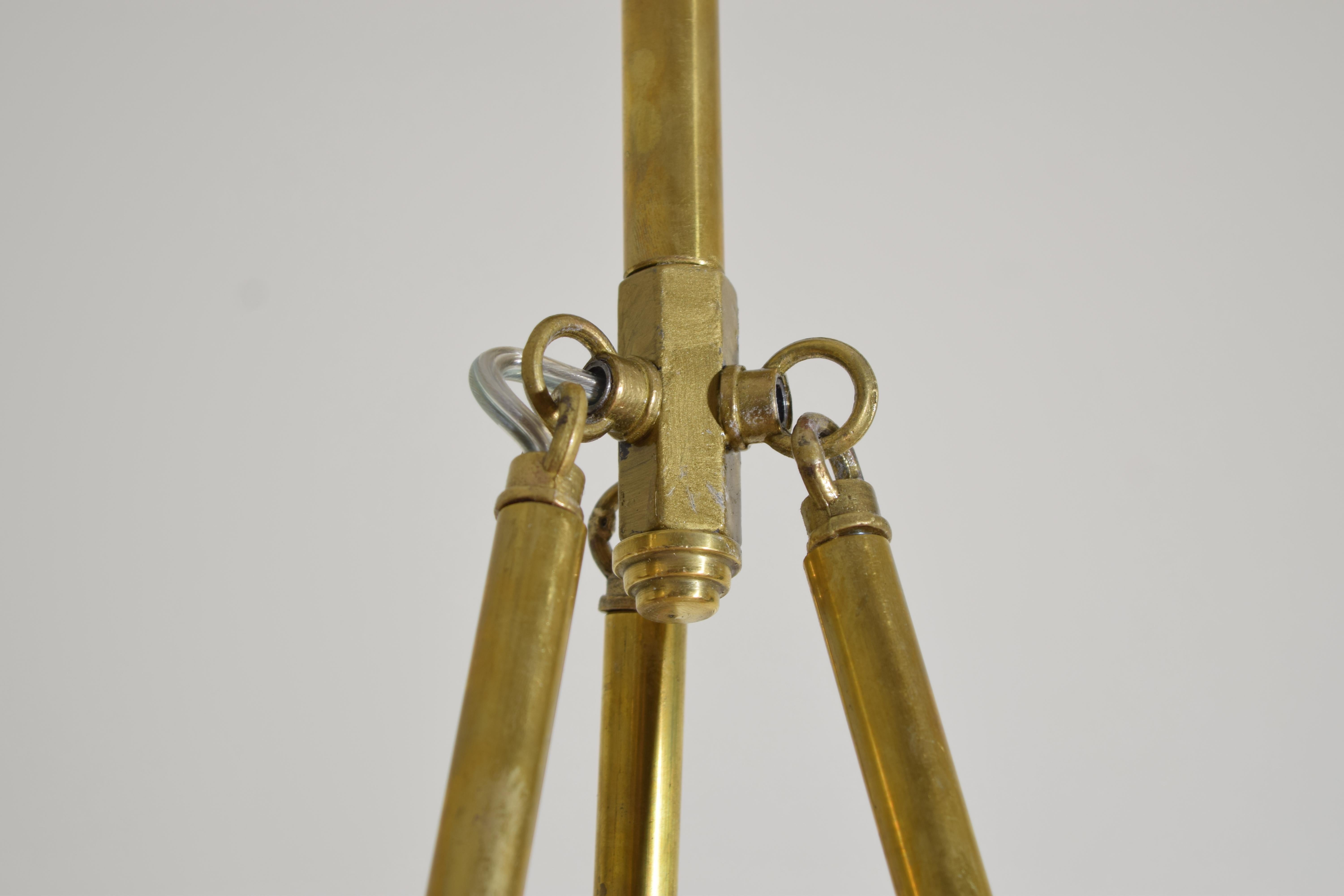 Mid-20th Century Italian, Tuscany (Volterra), Alabaster & Brass 6-Arm Chandelier, ca. 1930s
