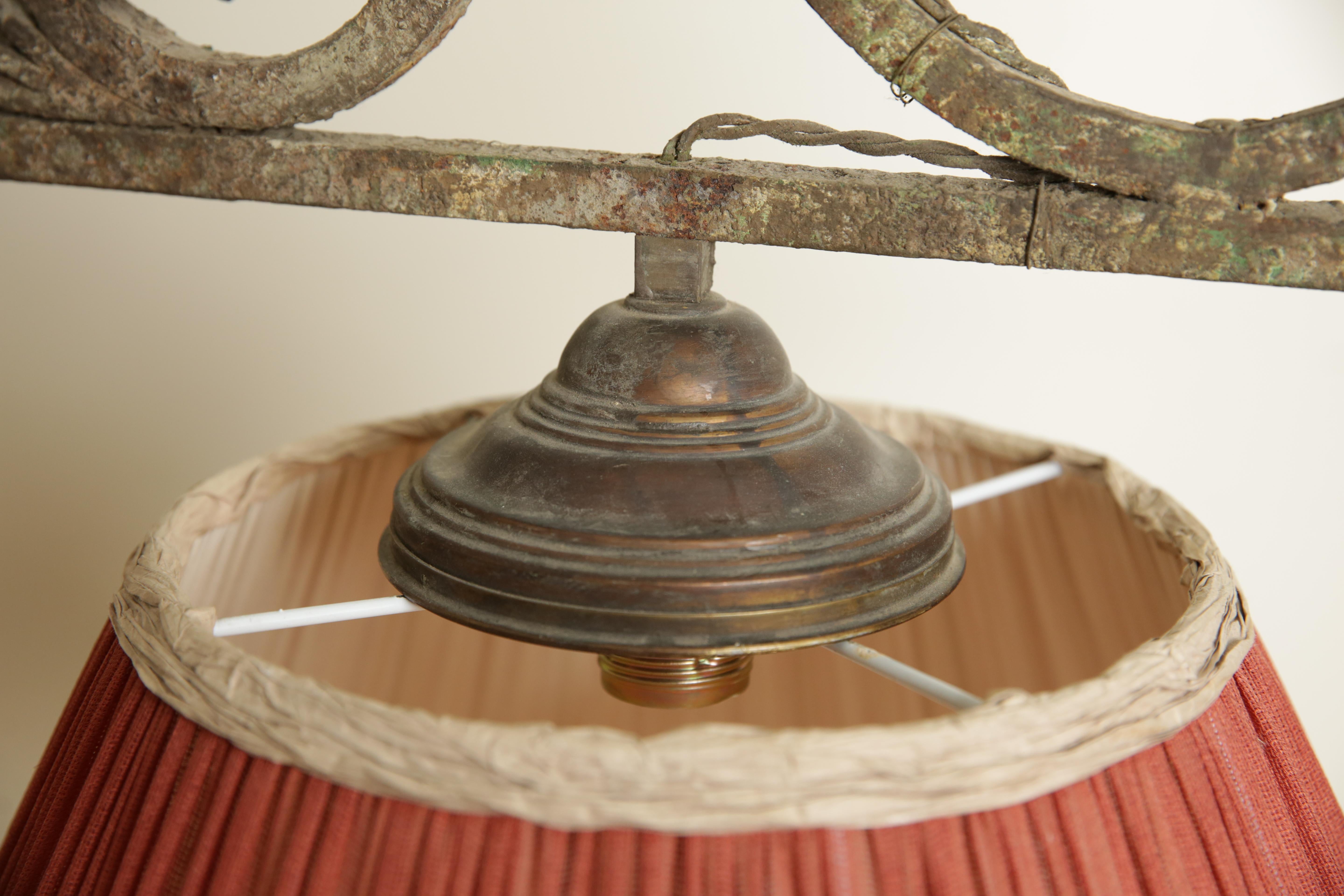 Italian, Tuscany, Wrought Iron Two Light Billiards Fixture with Shades, ca. 1875 For Sale 6